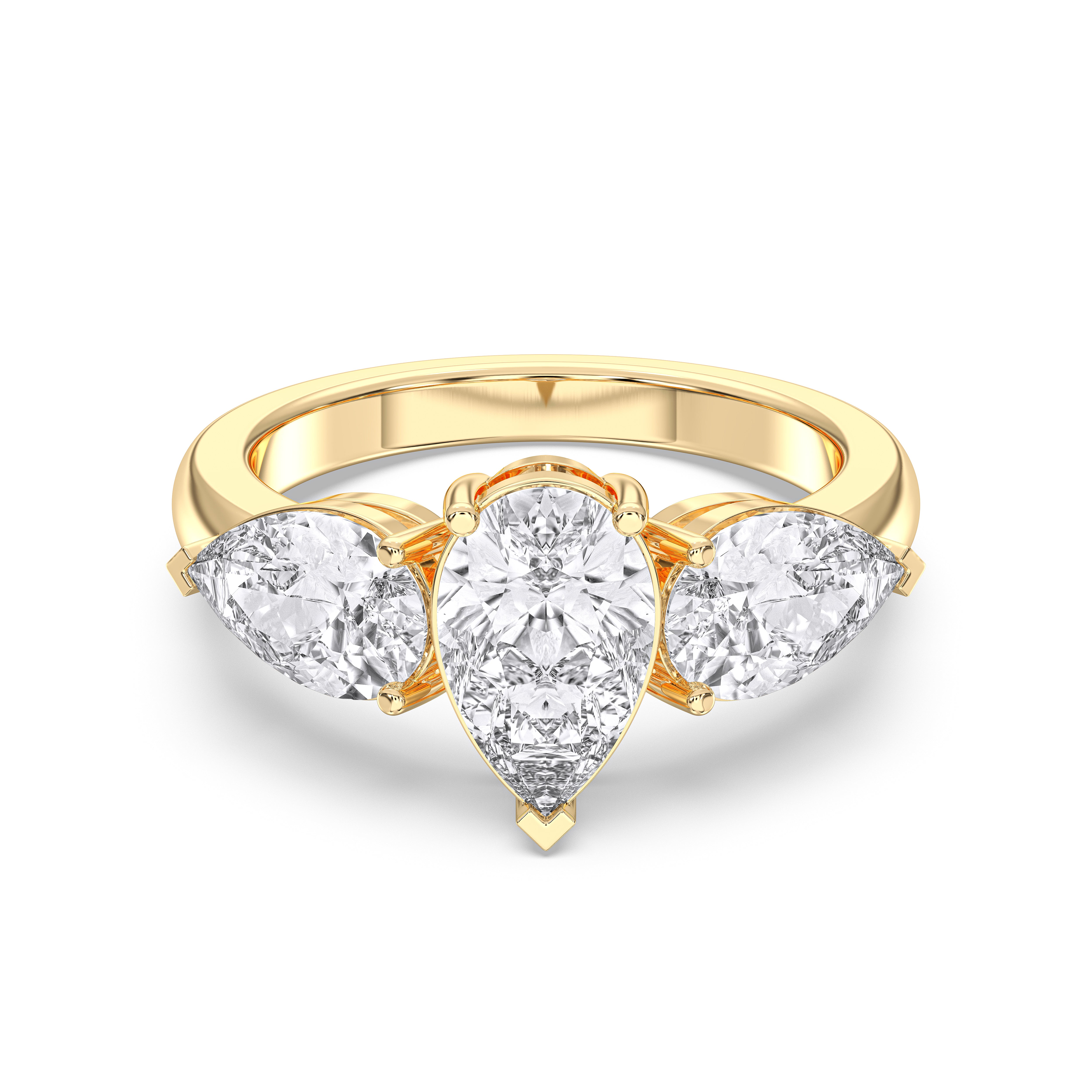 3.50 Carat Pear Cut Lab Grown Diamond 3 Stone Ring in Solid Gold