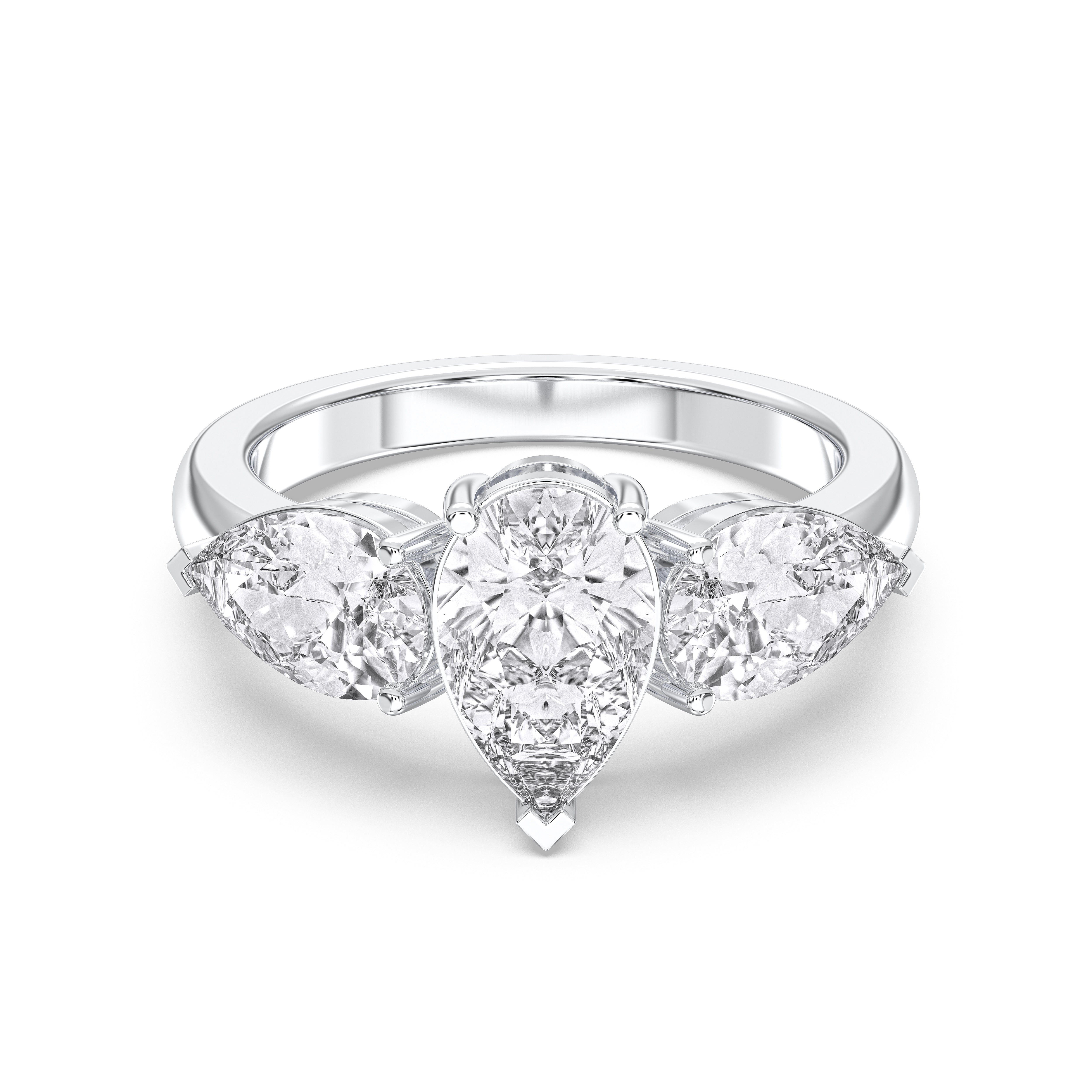 3.50 Carat Pear Cut Lab Grown Diamond 3 Stone Ring in Solid Gold