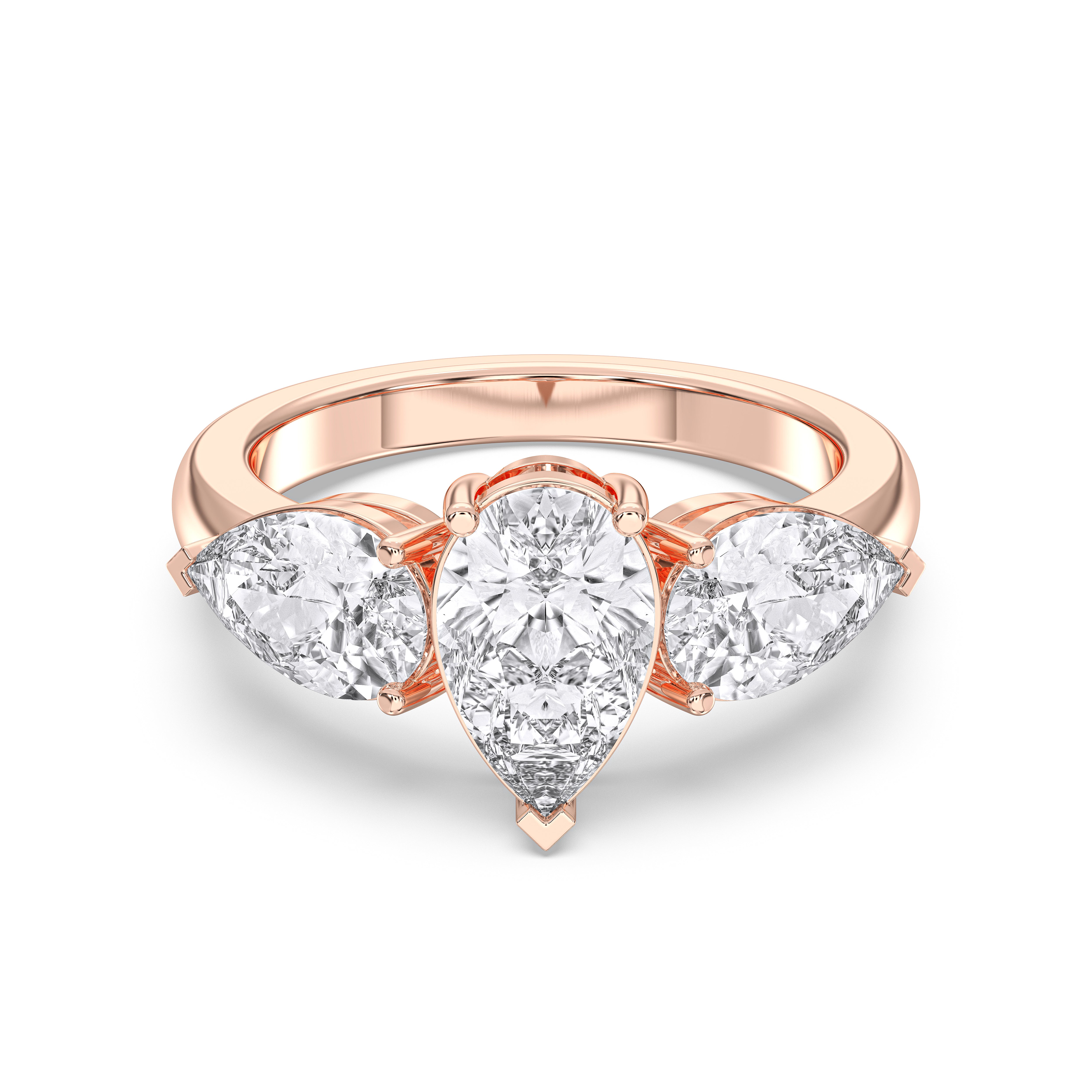 3.50 Carat Pear Cut Lab Grown Diamond 3 Stone Ring in Solid Gold