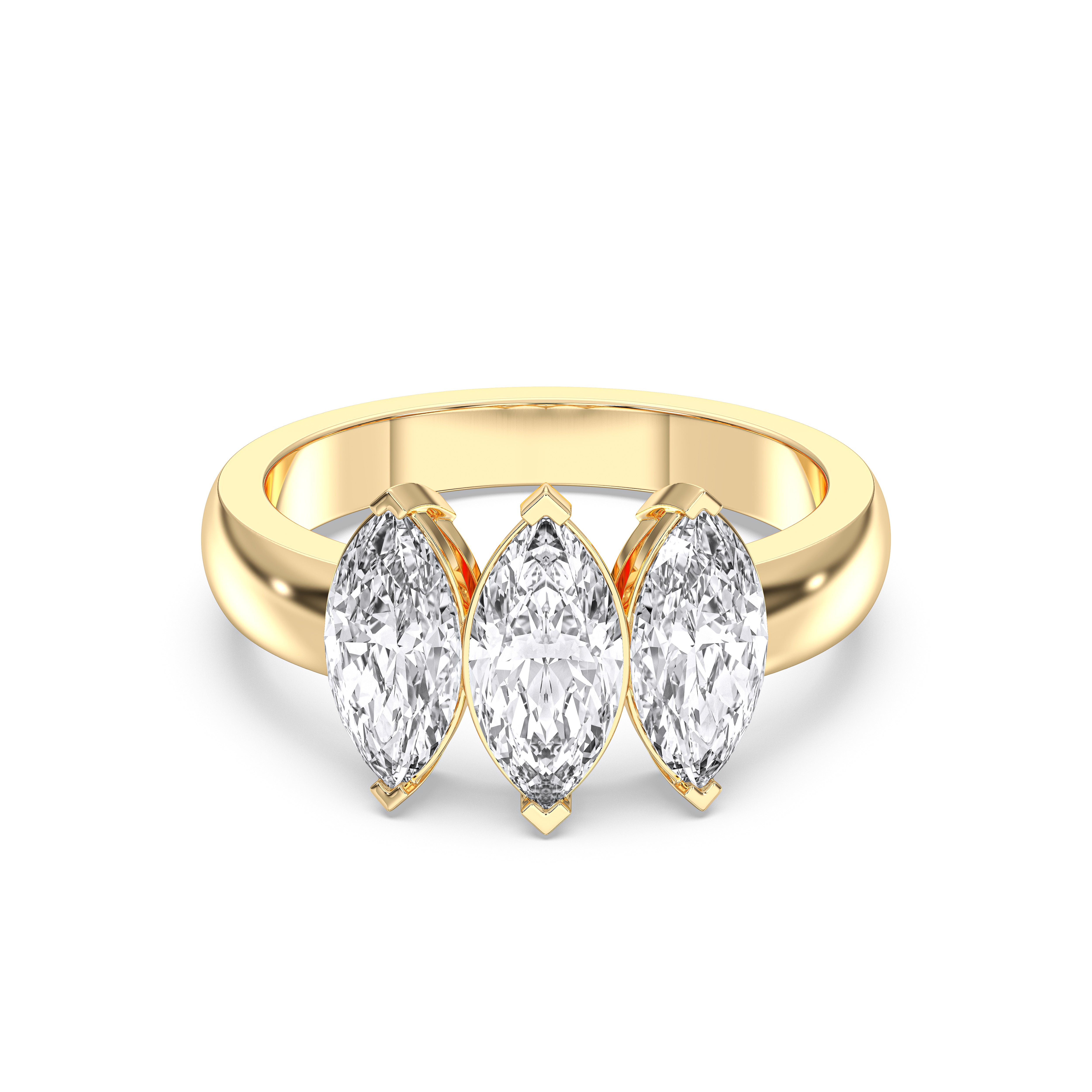 2.00 Carat Round Cut Lab Grown Diamond 3 Stone Ring in Solid Gold