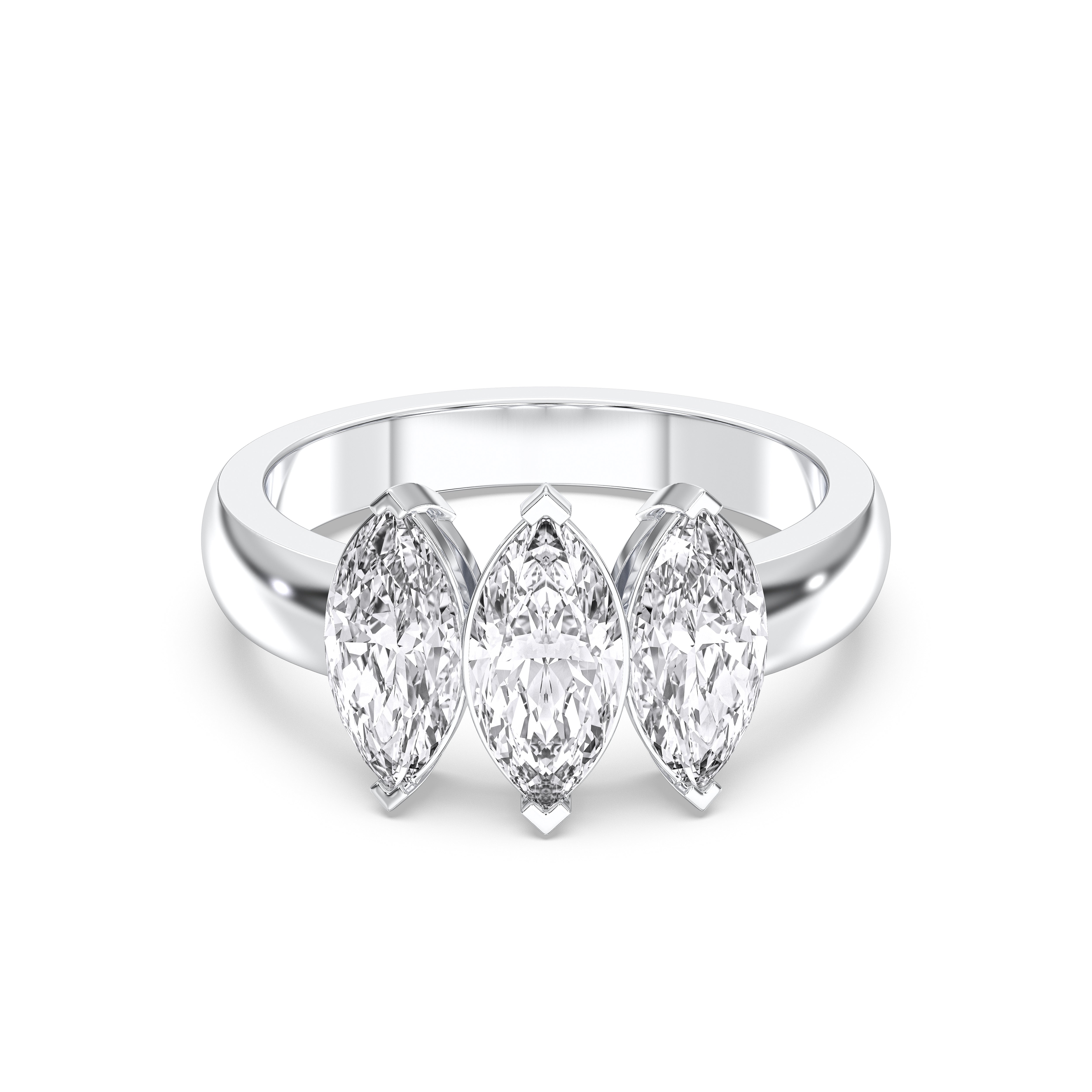 2.00 Carat Round Cut Lab Grown Diamond 3 Stone Ring in Solid Gold