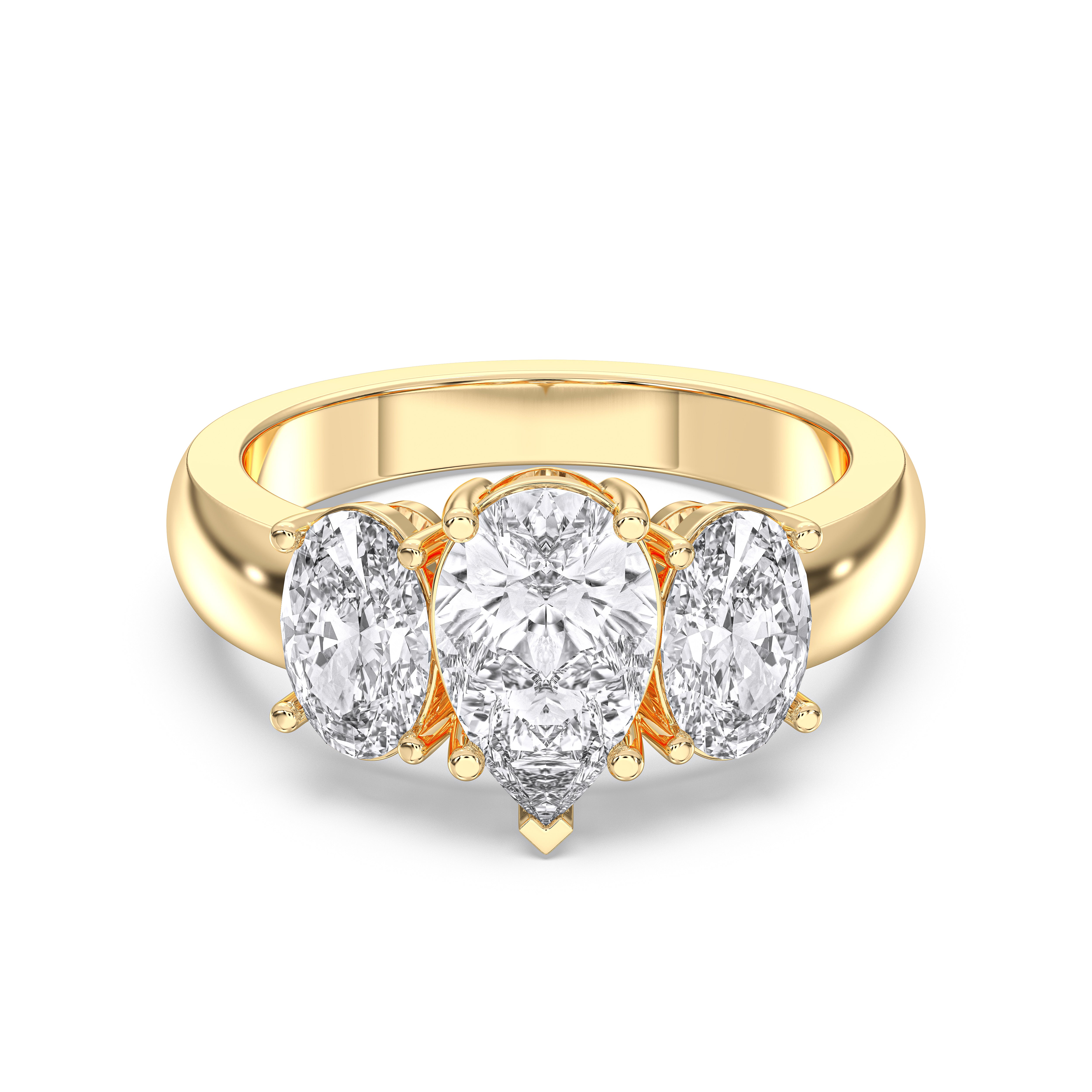 Oval & Pear Cut 3 Carat Lab Grown Three Stone Engagement Ring in Solid Gold For Her