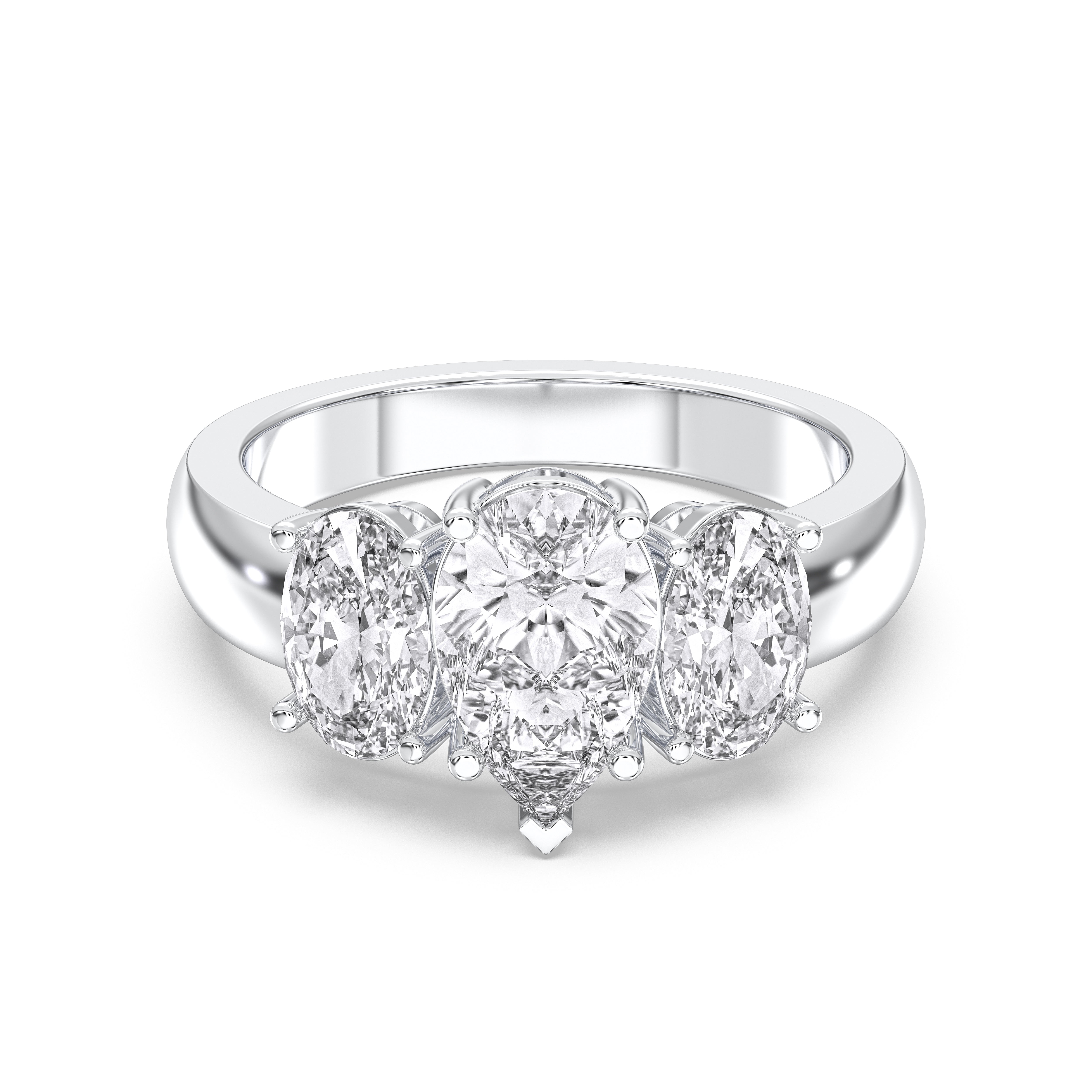 Pear & Oval Shape 3.00 Carat Lab Grown Diamond 3 Stone Ring in Solid Gold