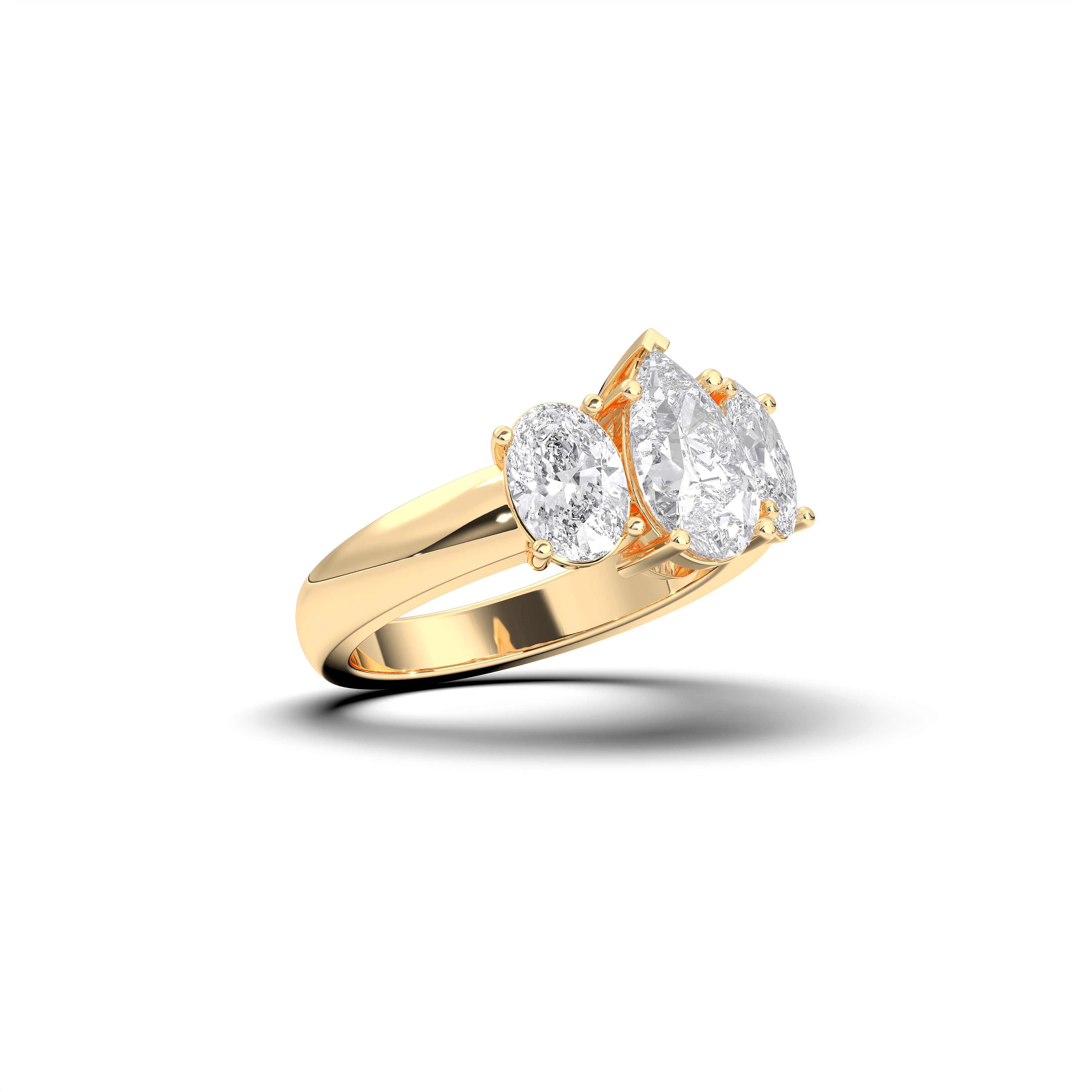 Oval & Pear Cut 3 Carat Lab Grown Three Stone Engagement Ring in Solid Gold For Her