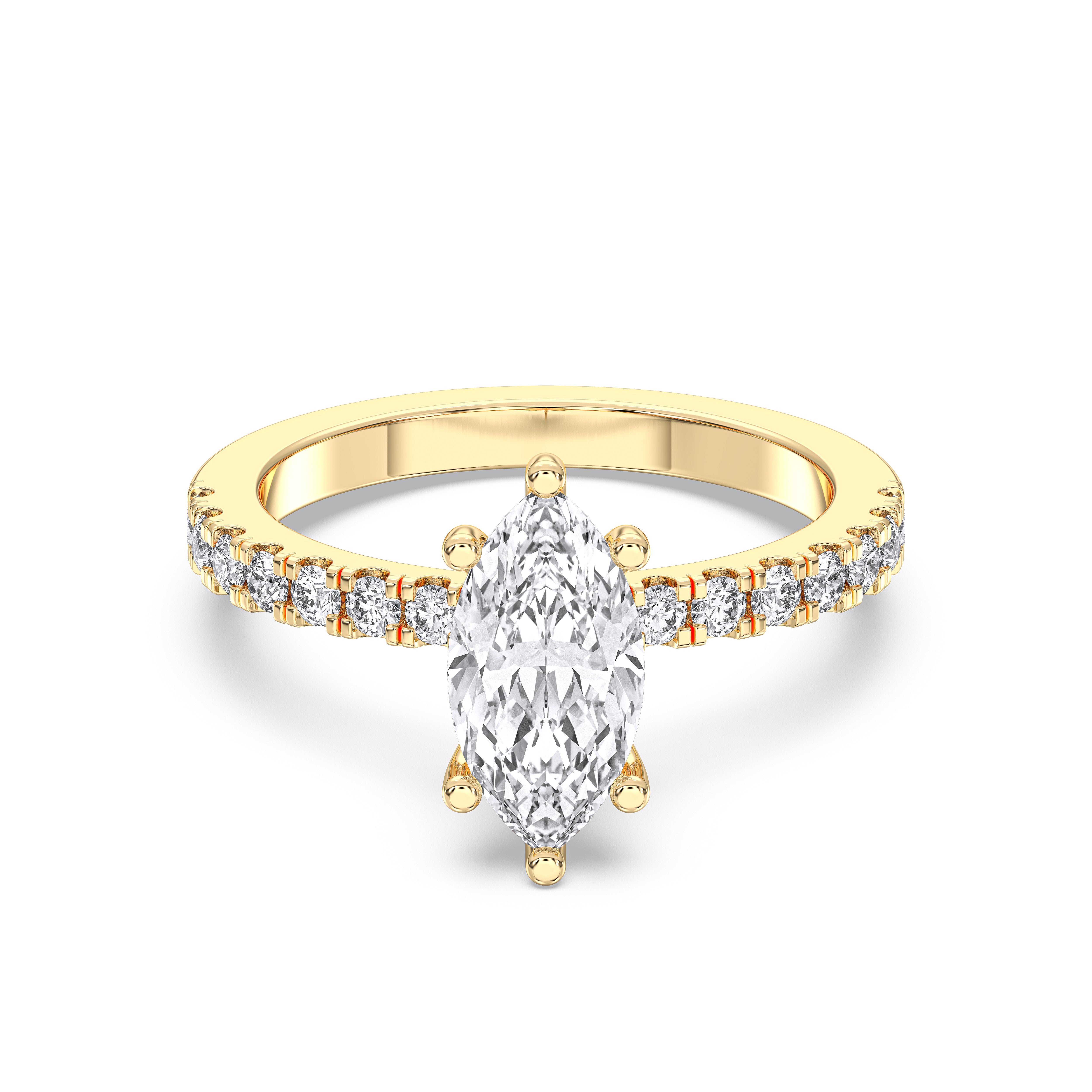 1.94 Carat Marquise & Round  Cut Lab Grown Diamond Solitaire Engagement Ring in Solid Gold