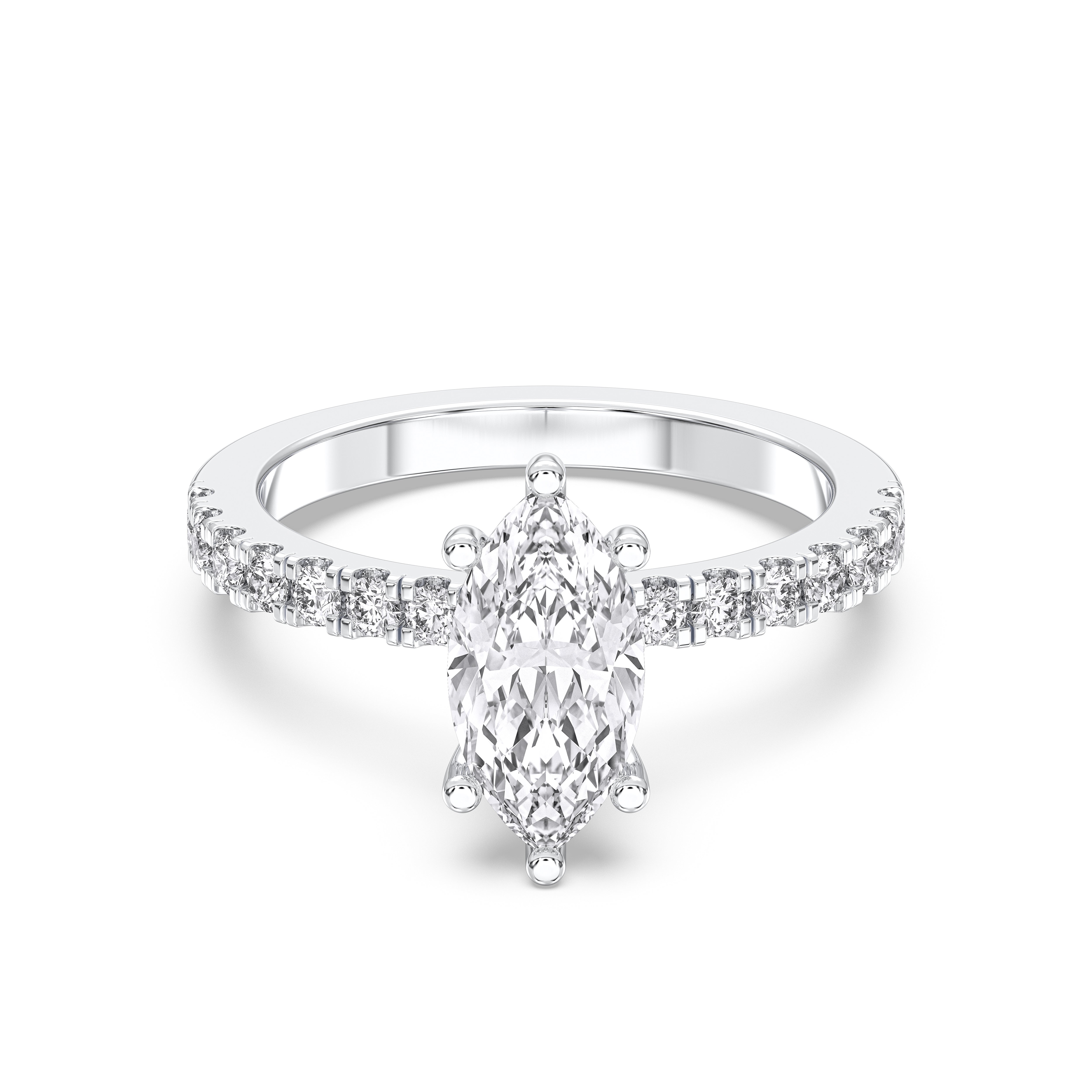1.94 Carat Marquise & Round  Cut Lab Grown Diamond Solitaire Engagement Ring in Solid Gold
