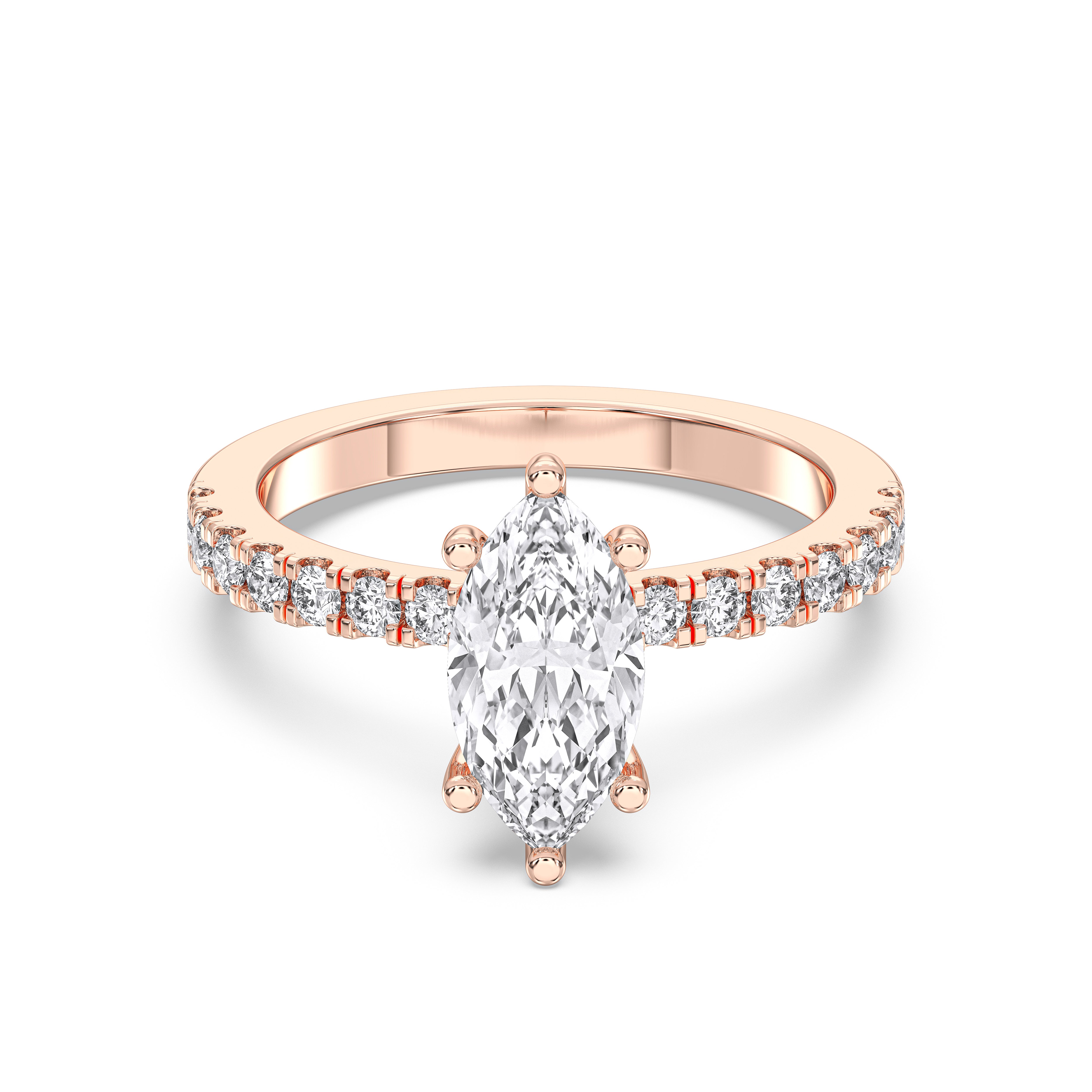 1.94 Carat Marquise & Round  Cut Lab Grown Diamond Solitaire Engagement Ring in Solid Gold