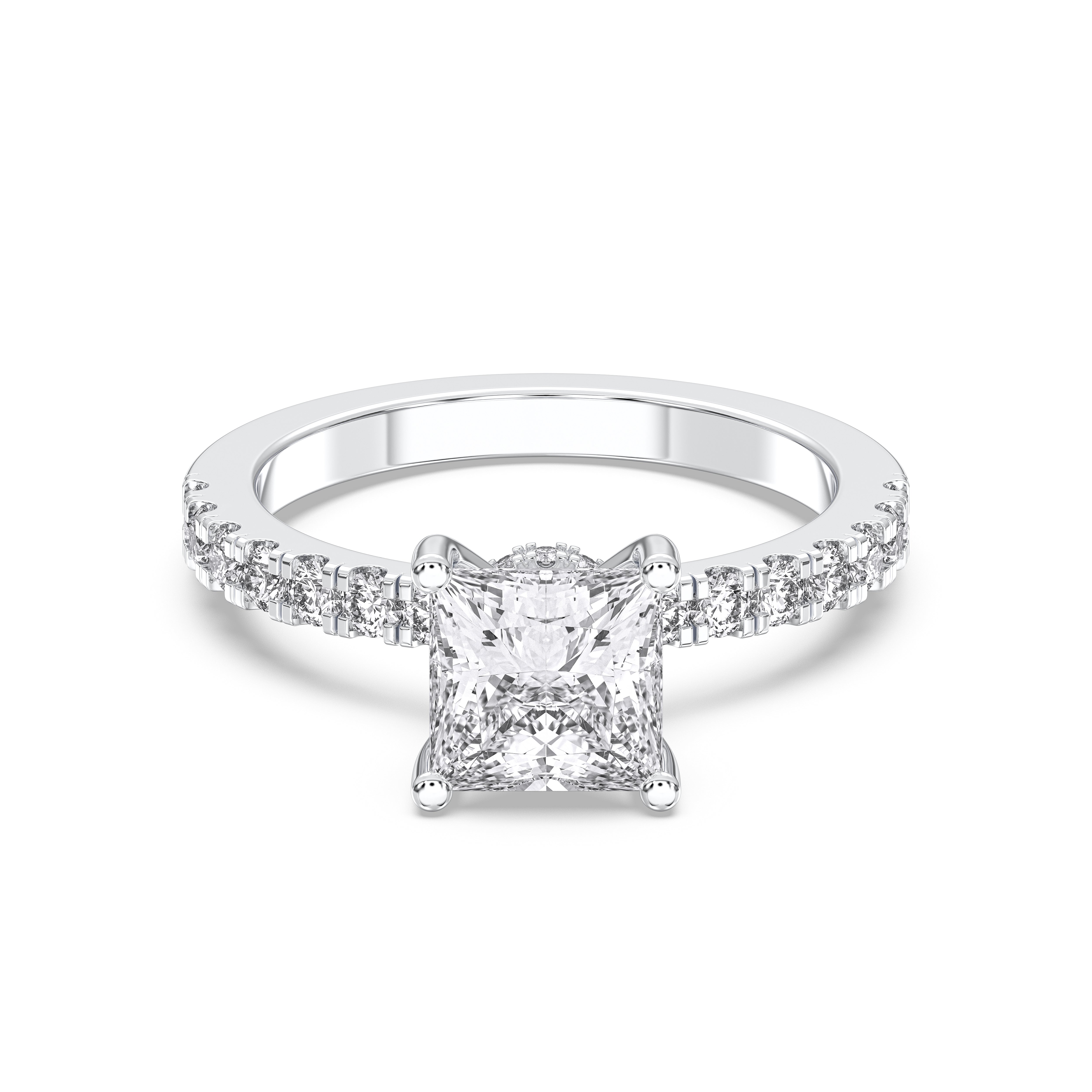 1.90 Carat Princess & Round Cut Lab Grown Diamond Solitaire Engagement Ring in Solid Gold