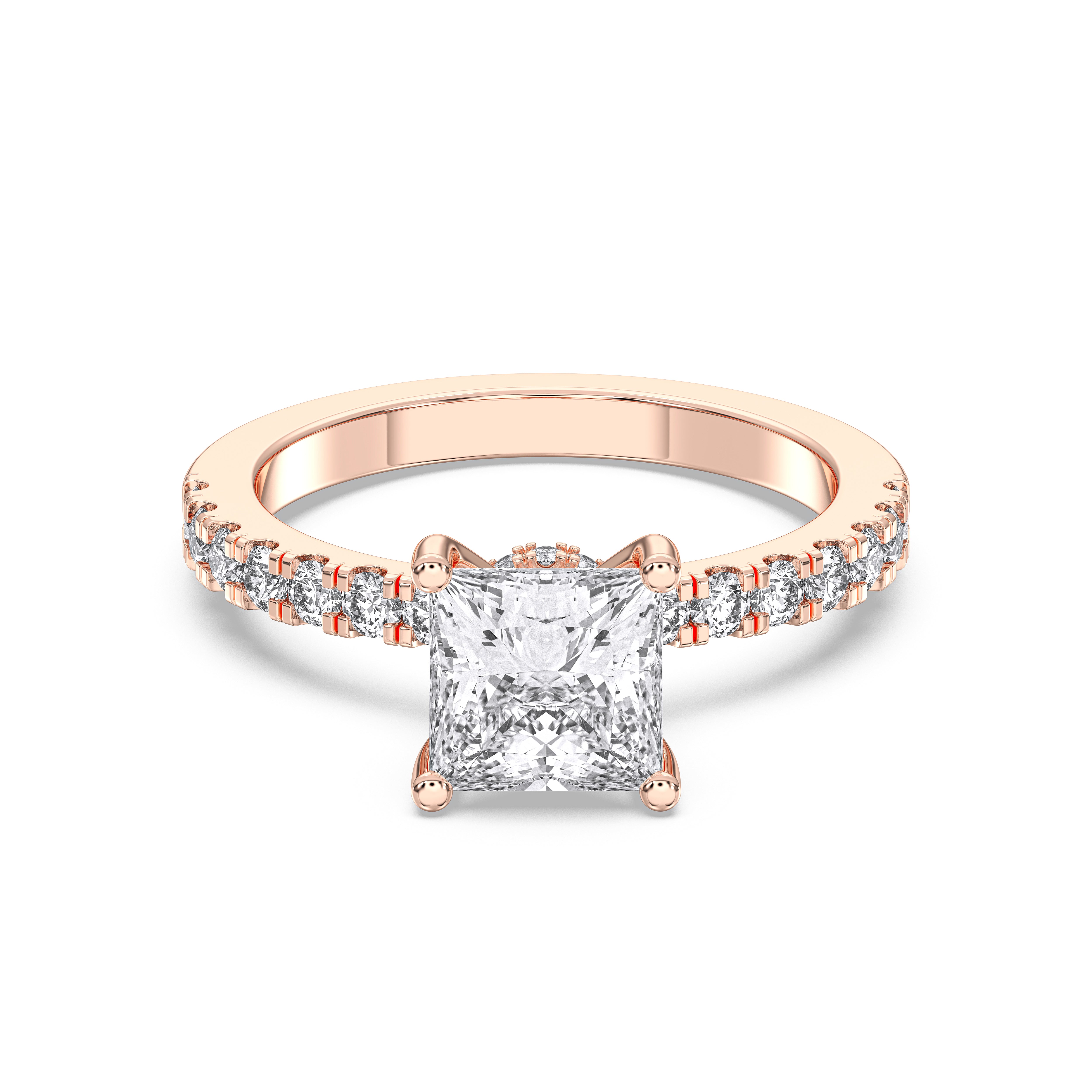 1.90 Carat Princess & Round Cut Lab Grown Diamond Solitaire Engagement Ring in Solid Gold