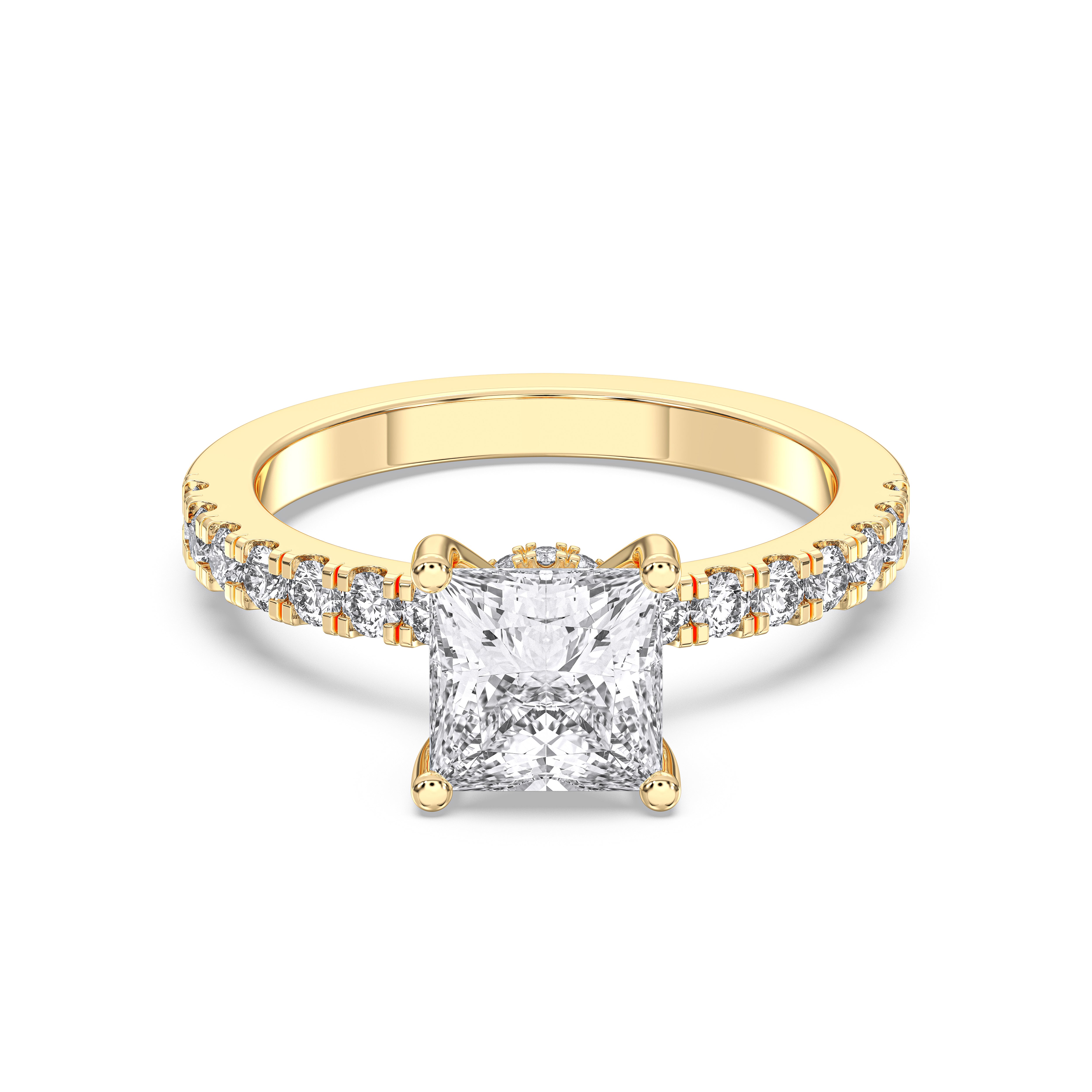 1.90 Carat Princess & Round Cut Lab Grown Diamond Solitaire Engagement Ring in Solid Gold