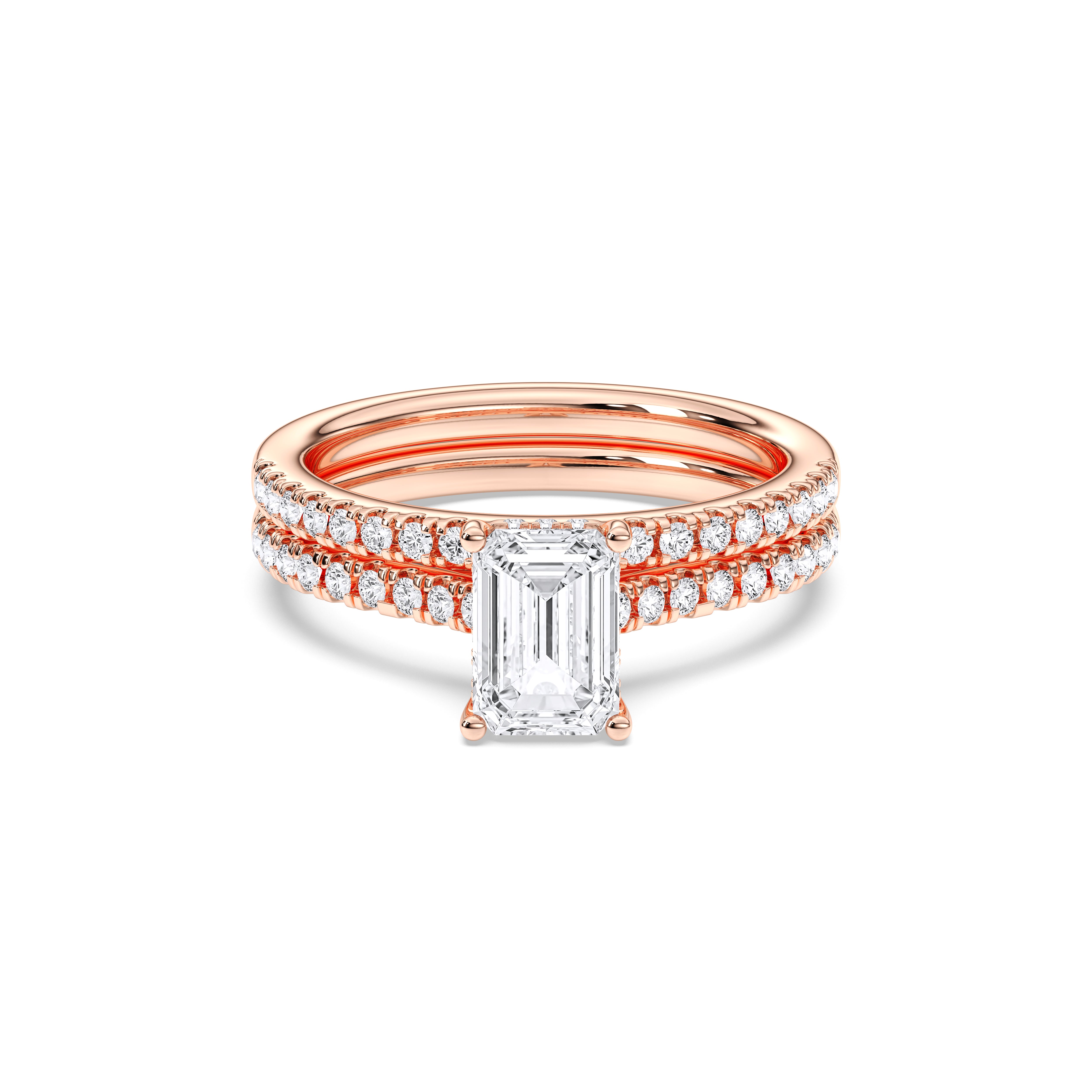 1.50 Carat Emerald & Round Cut Lab Grown Diamond Solitaire Engagement Ring With Matching Wedding Band in Solid Gold