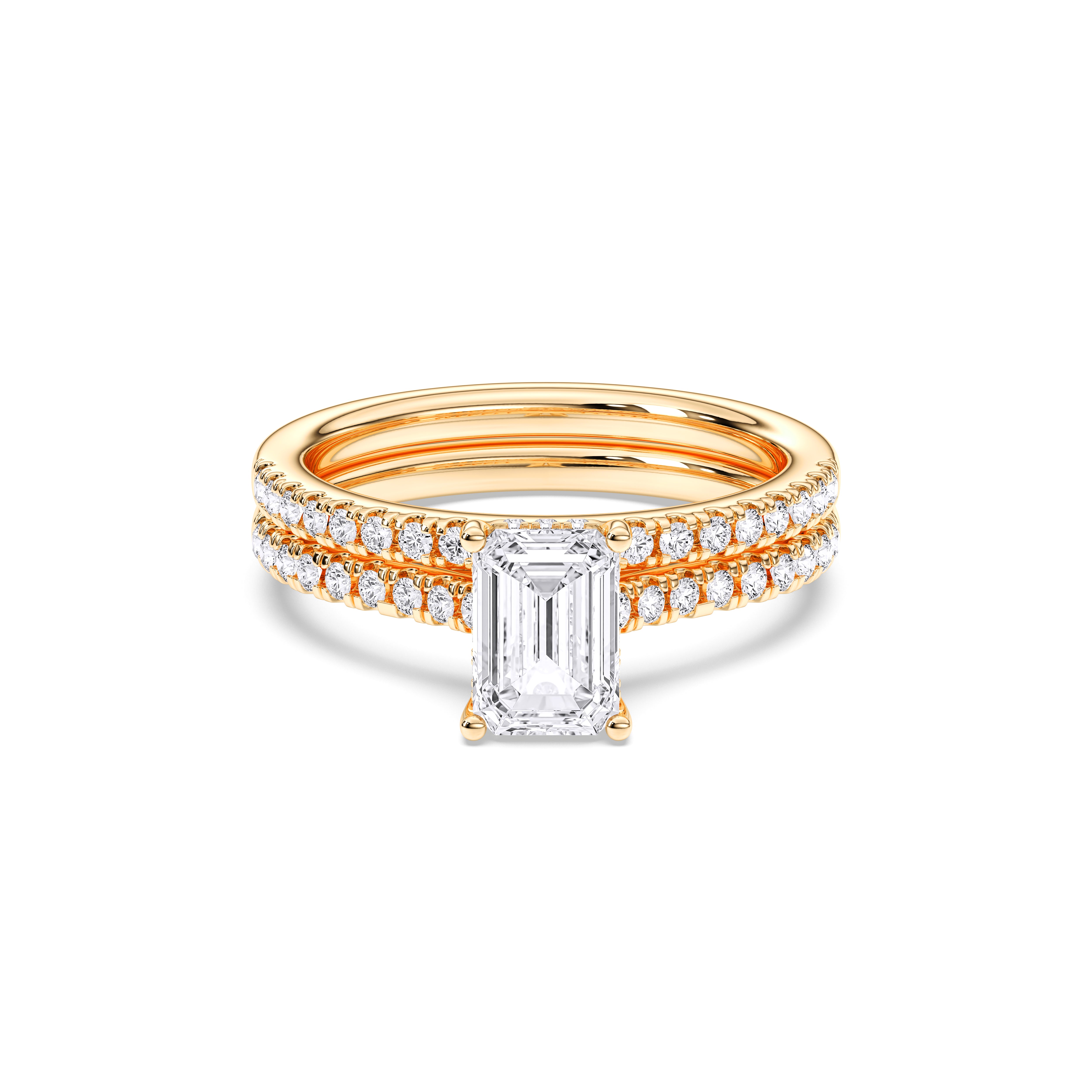 1.50 Carat Emerald & Round Cut Lab Grown Diamond Solitaire Engagement Ring With Matching Wedding Band in Solid Gold