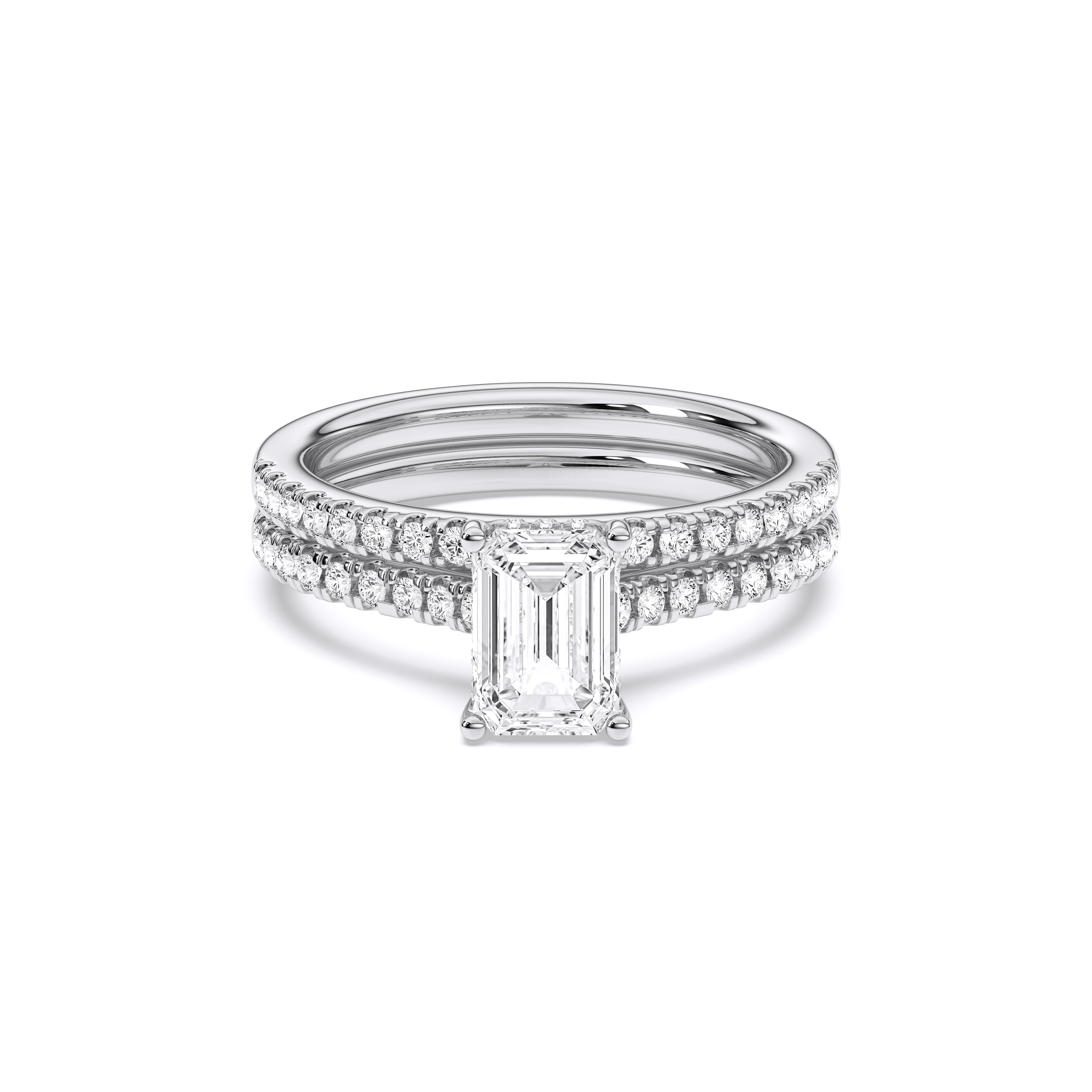 1.50 Carat Emerald & Round Cut Lab Grown Diamond Solitaire Engagement Ring With Matching Wedding Band in Solid Gold