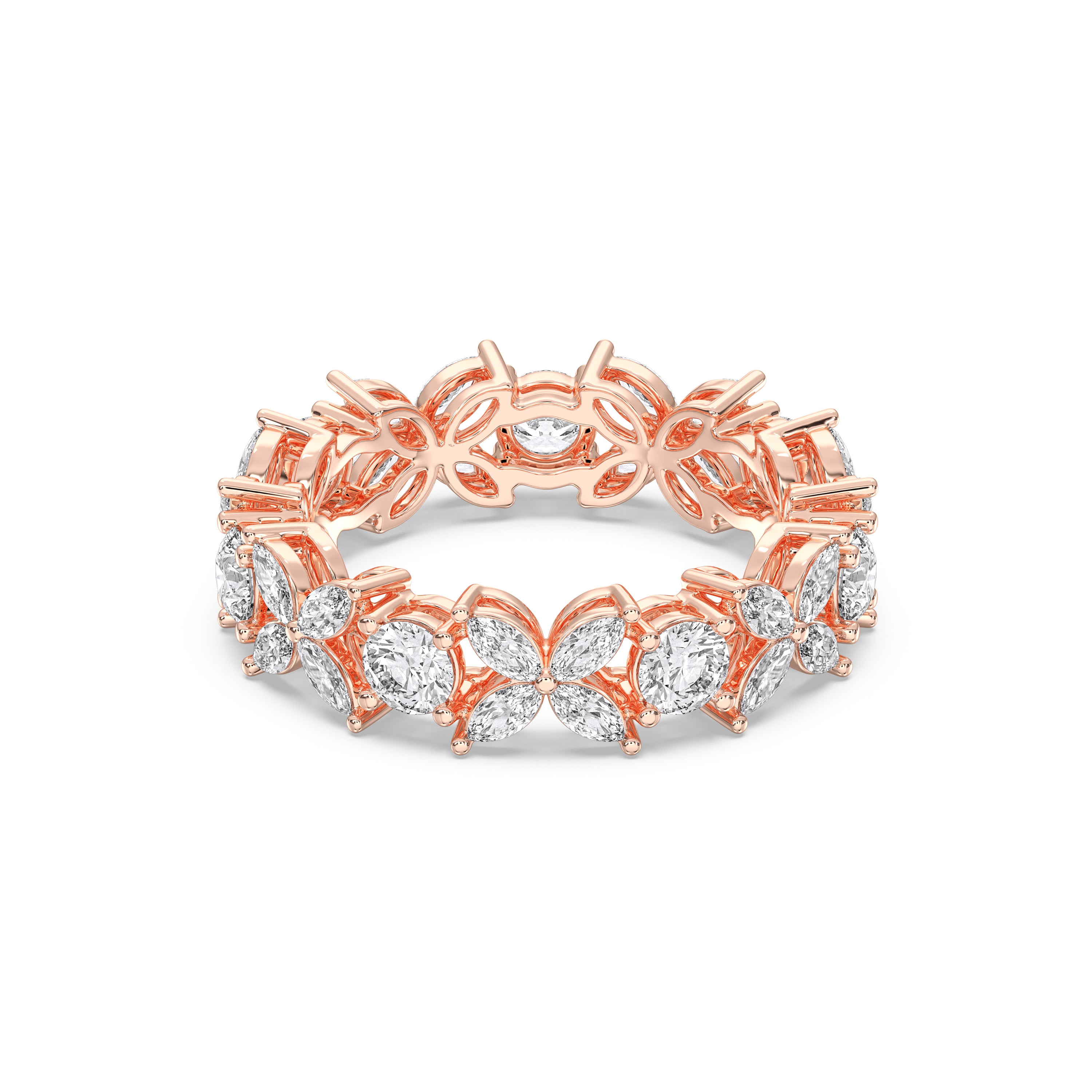 3.15 Carat Marquise & Round Lab Grown Diamond Eternity Wedding Band In Solid Gold
