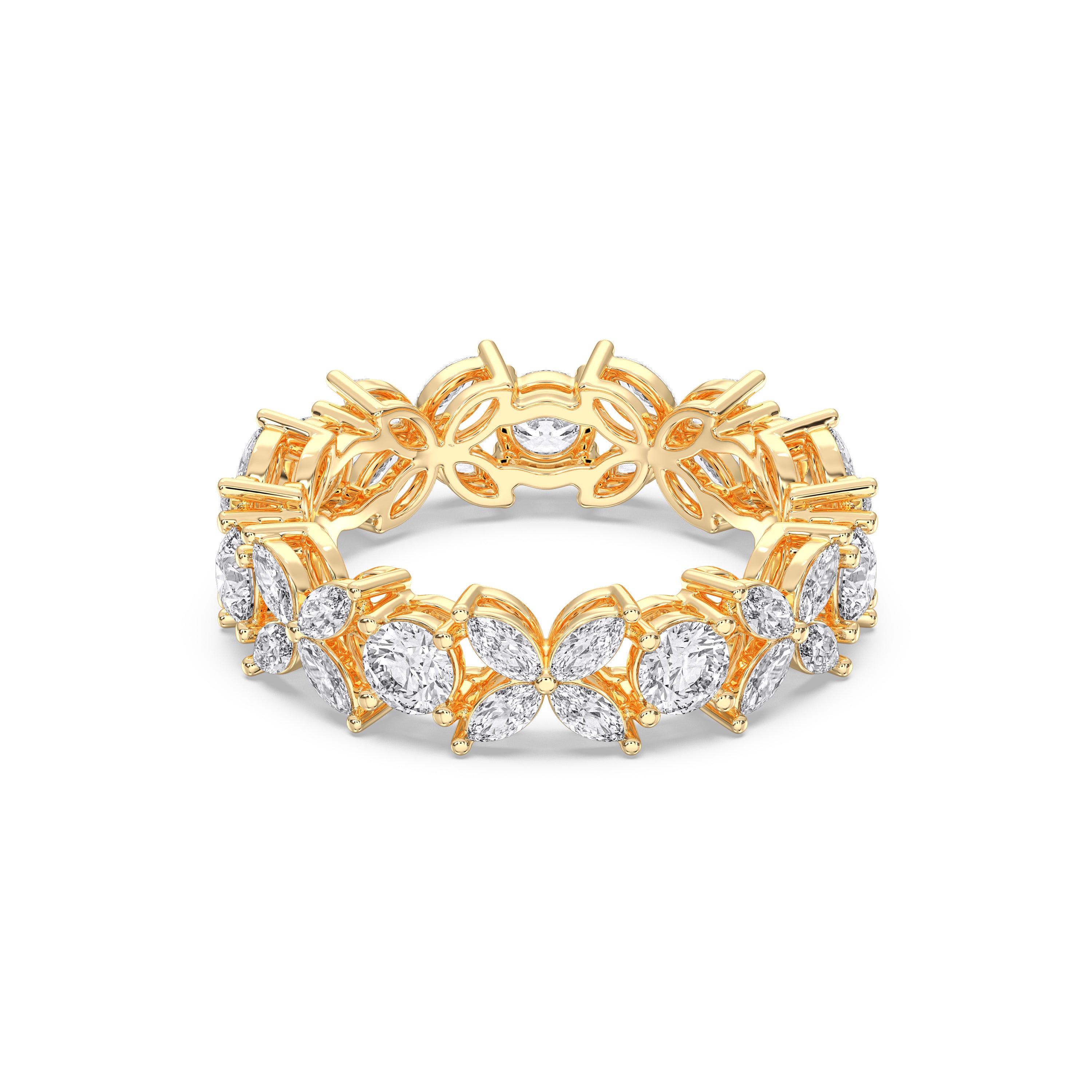 3.15 Carat Marquise & Round Lab Grown Diamond Eternity Wedding Band In Solid Gold