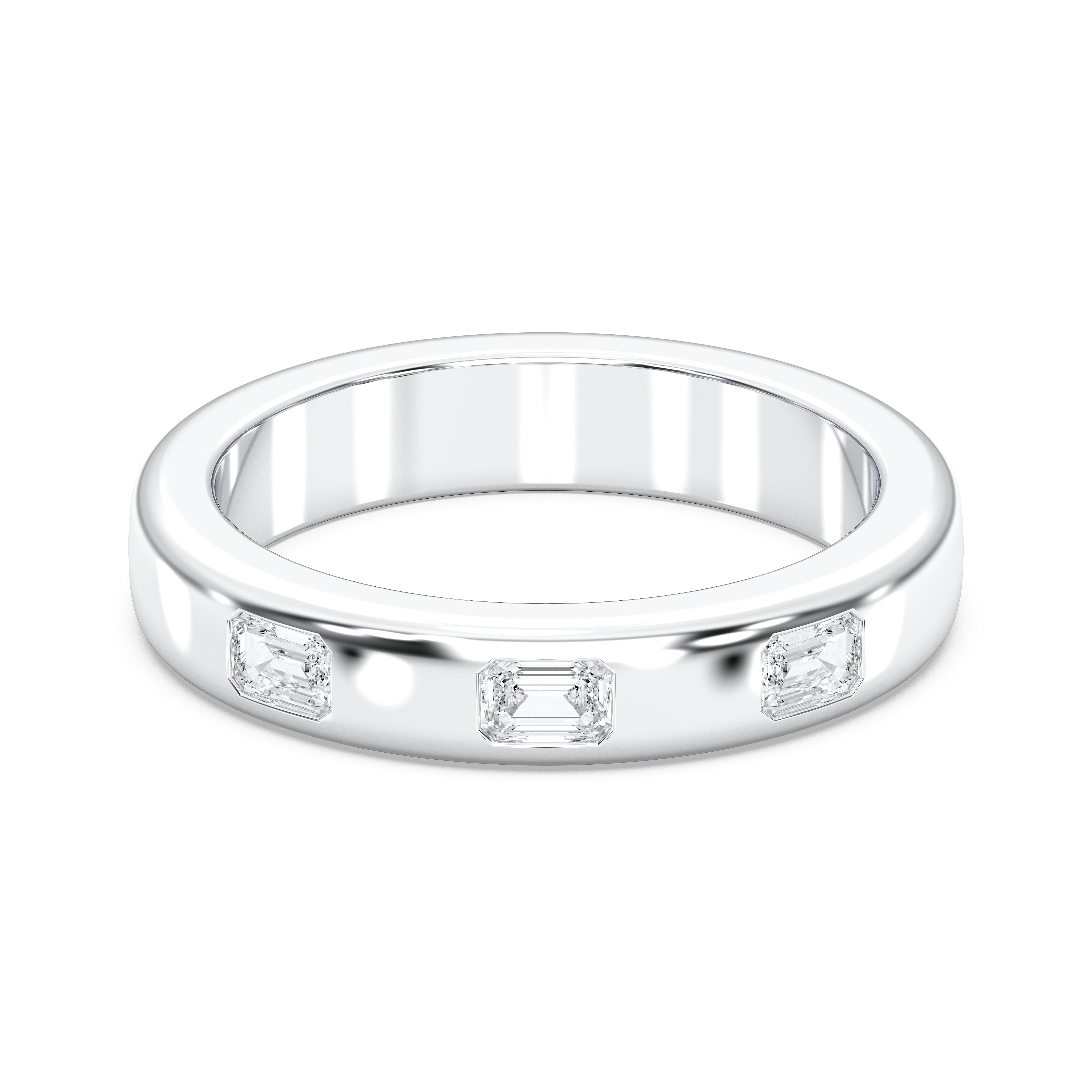 0.24 Carat Emerald Shape Lab Grown Three Stone Diamond Wedding Band in Solid Gold For Her