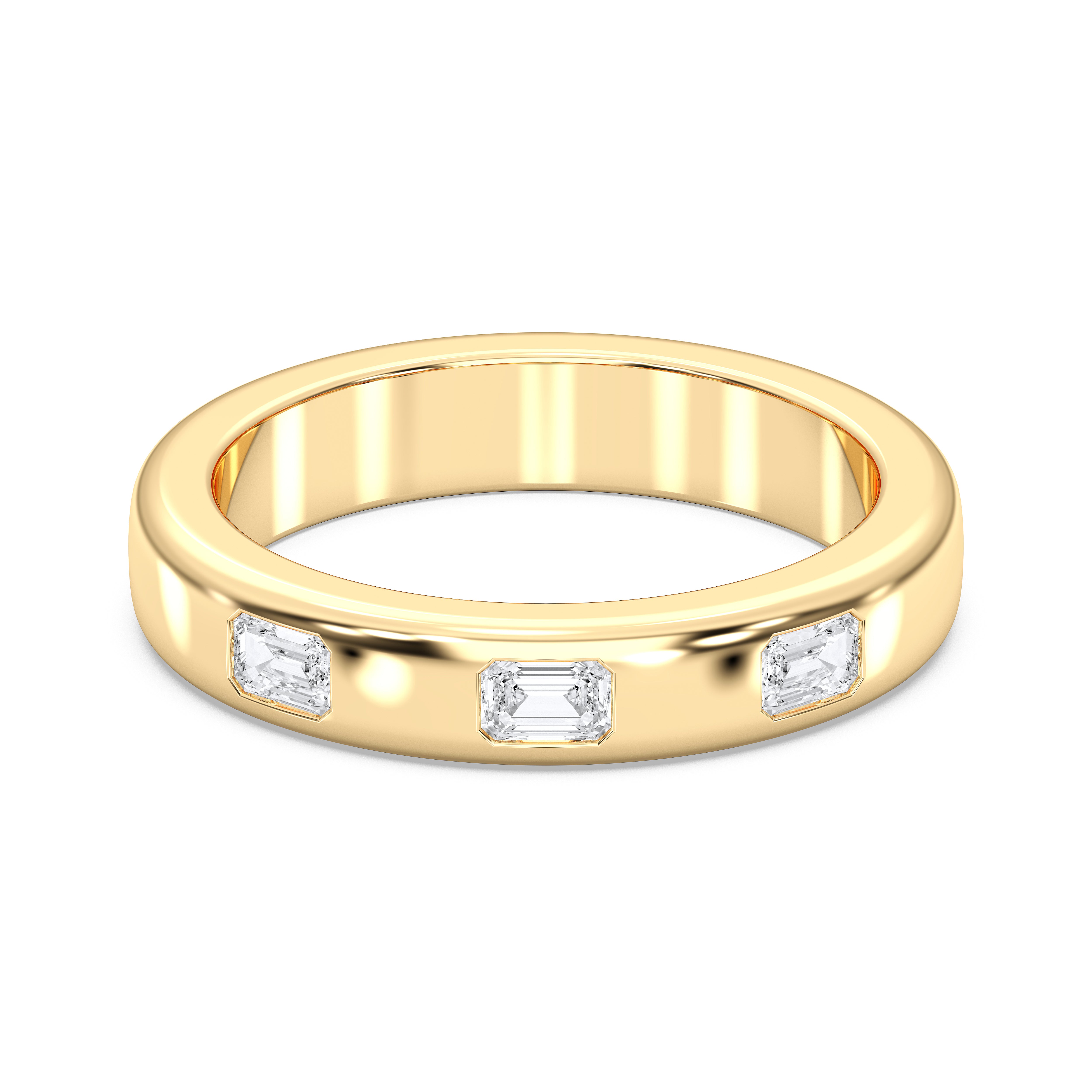0.24 Carat Emerald Shape Lab Grown Three Stone Diamond Wedding Band in Solid Gold For Her