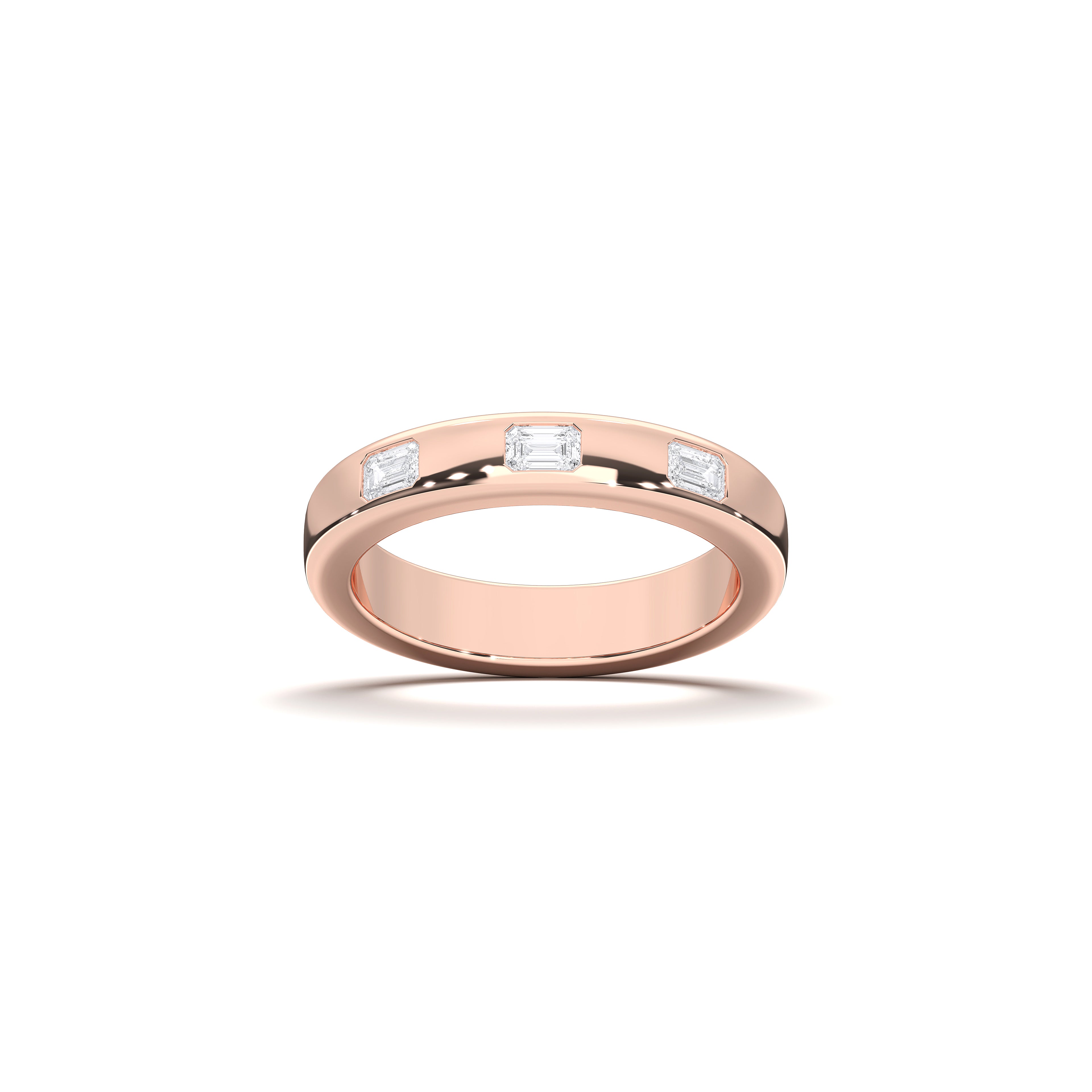 0.24 Carat Emerald Shape Lab Grown Three Stone Diamond Wedding Band in Solid Gold For Her