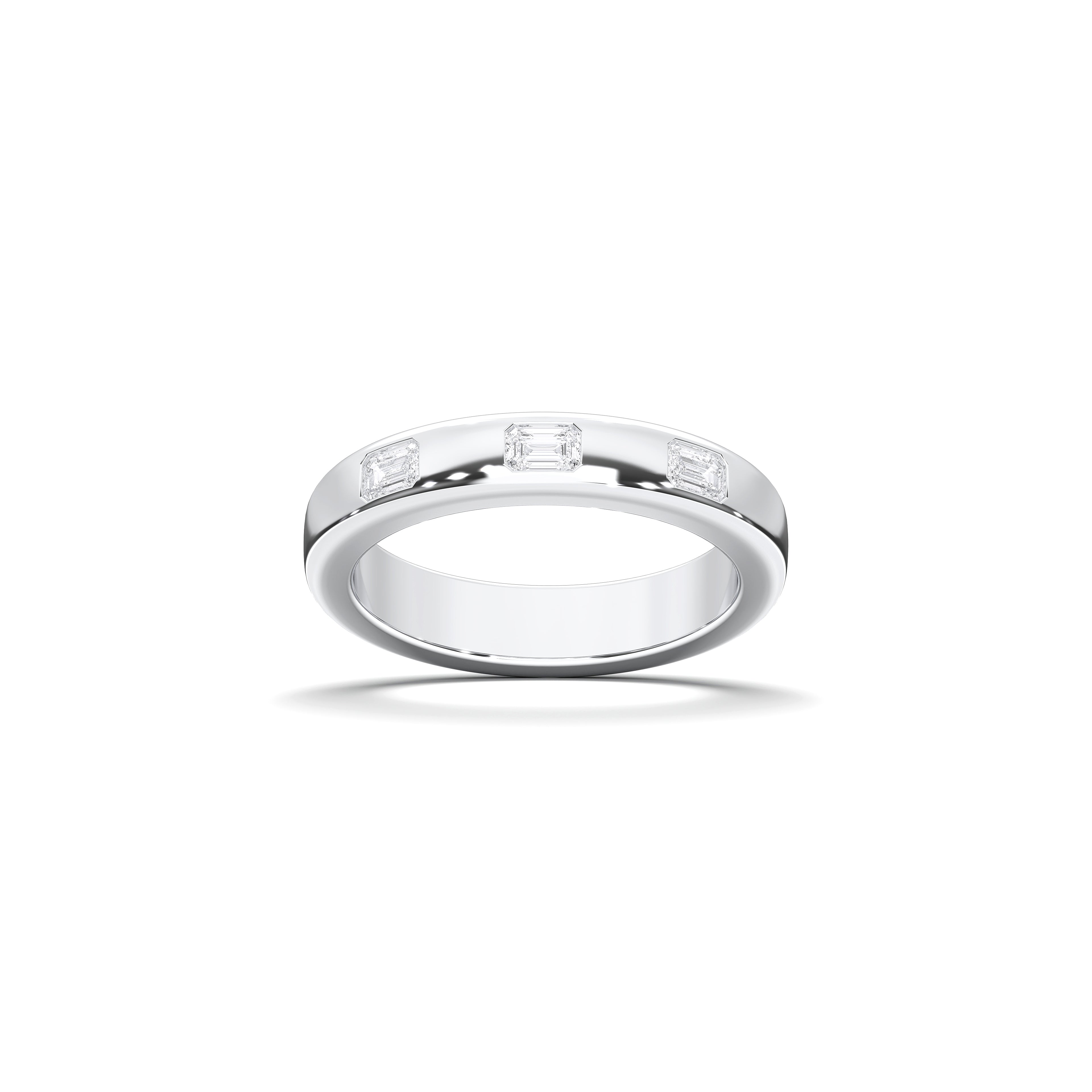 0.24 Carat Emerald Shape Lab Grown Three Stone Diamond Wedding Band in Solid Gold For Her