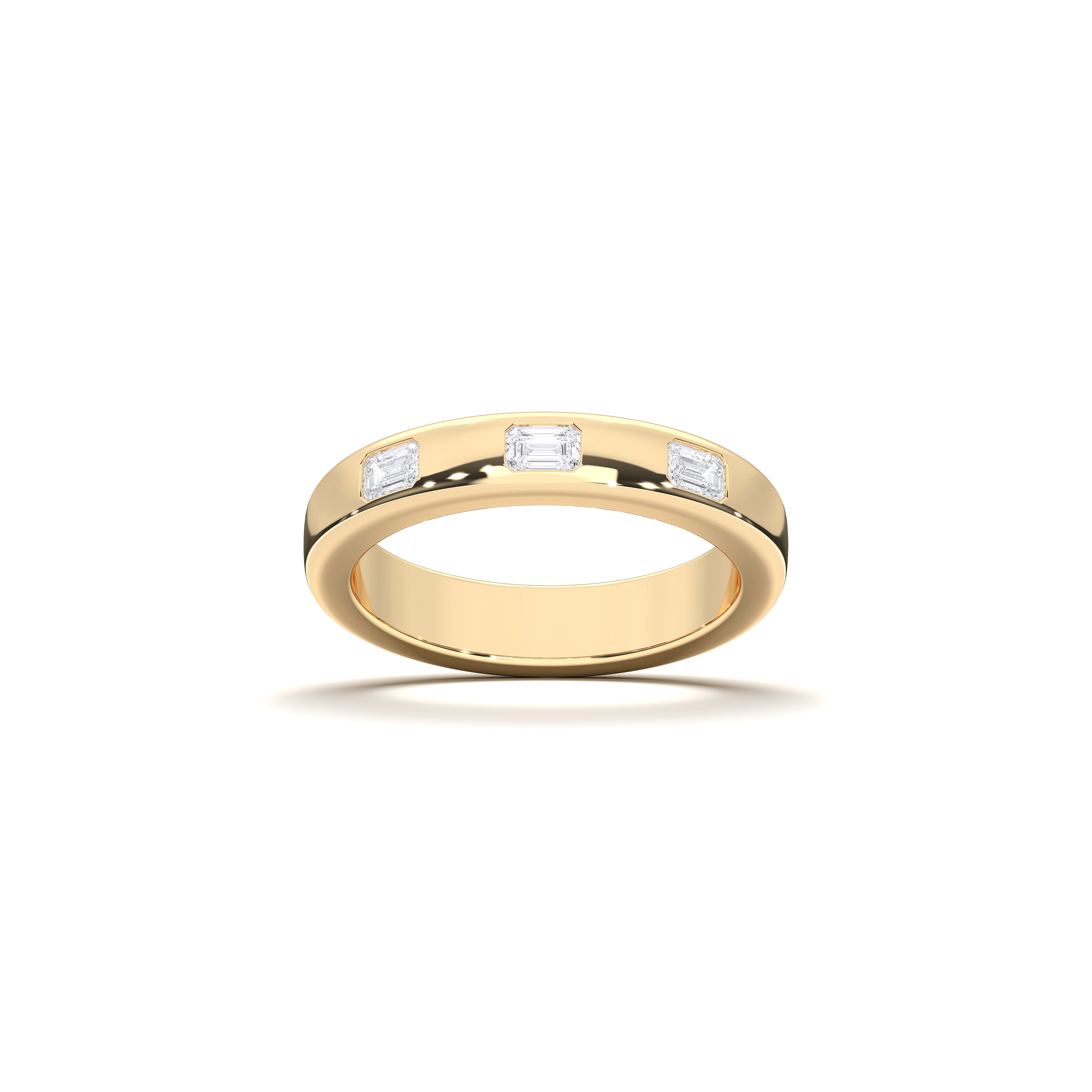 0.24 Carat Emerald Shape Lab Grown Three Stone Diamond Wedding Band in Solid Gold For Her