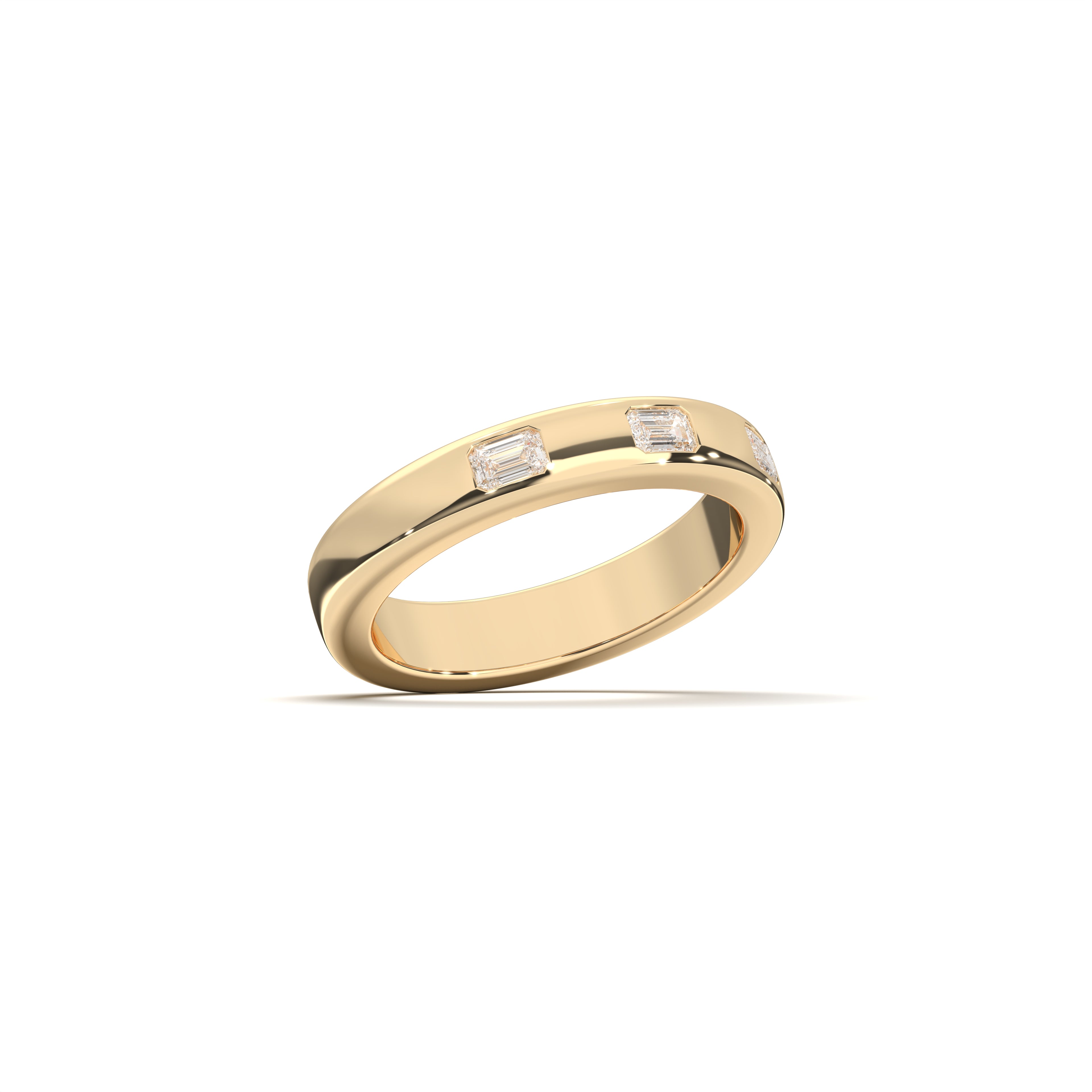 0.24 Carat Emerald Shape Lab Grown Three Stone Diamond Wedding Band in Solid Gold For Her