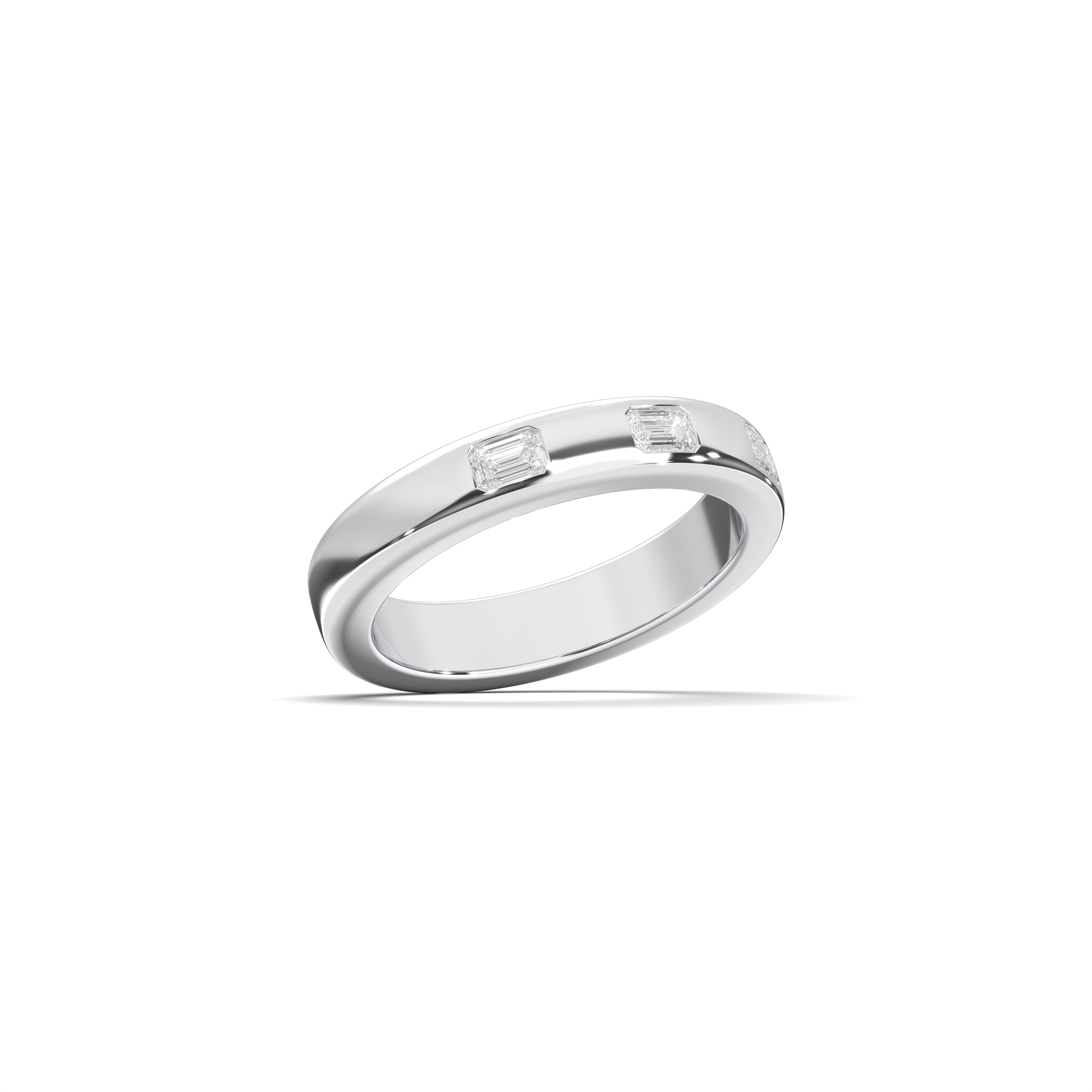 0.24 Carat Emerald Shape Lab Grown Three Stone Diamond Wedding Band in Solid Gold For Her