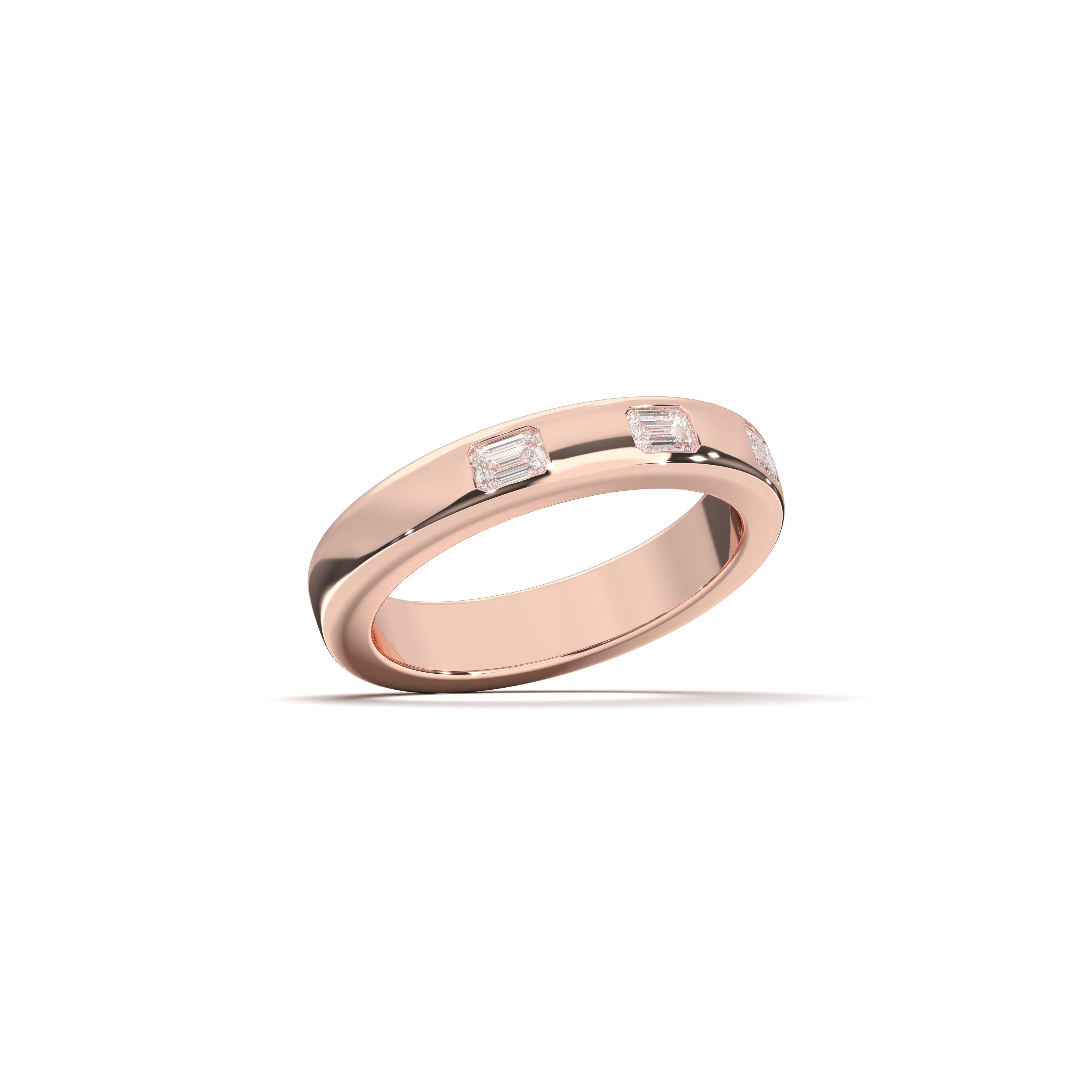 0.24 Carat Emerald Shape Lab Grown Three Stone Diamond Wedding Band in Solid Gold For Her