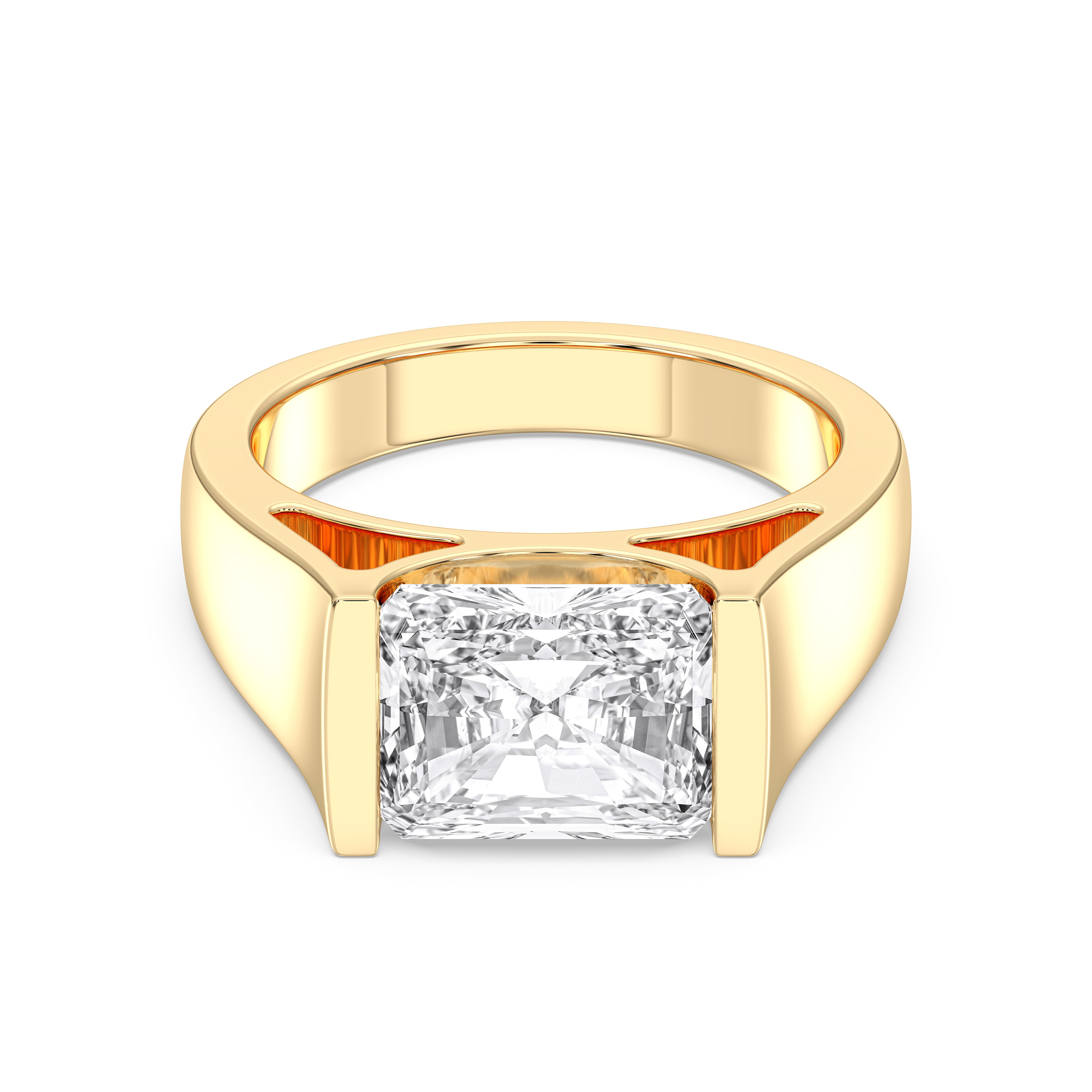 4 Carat Radiant Cut Lab Grown Diamond Bar Set Solitaire Ring in Solid Gold