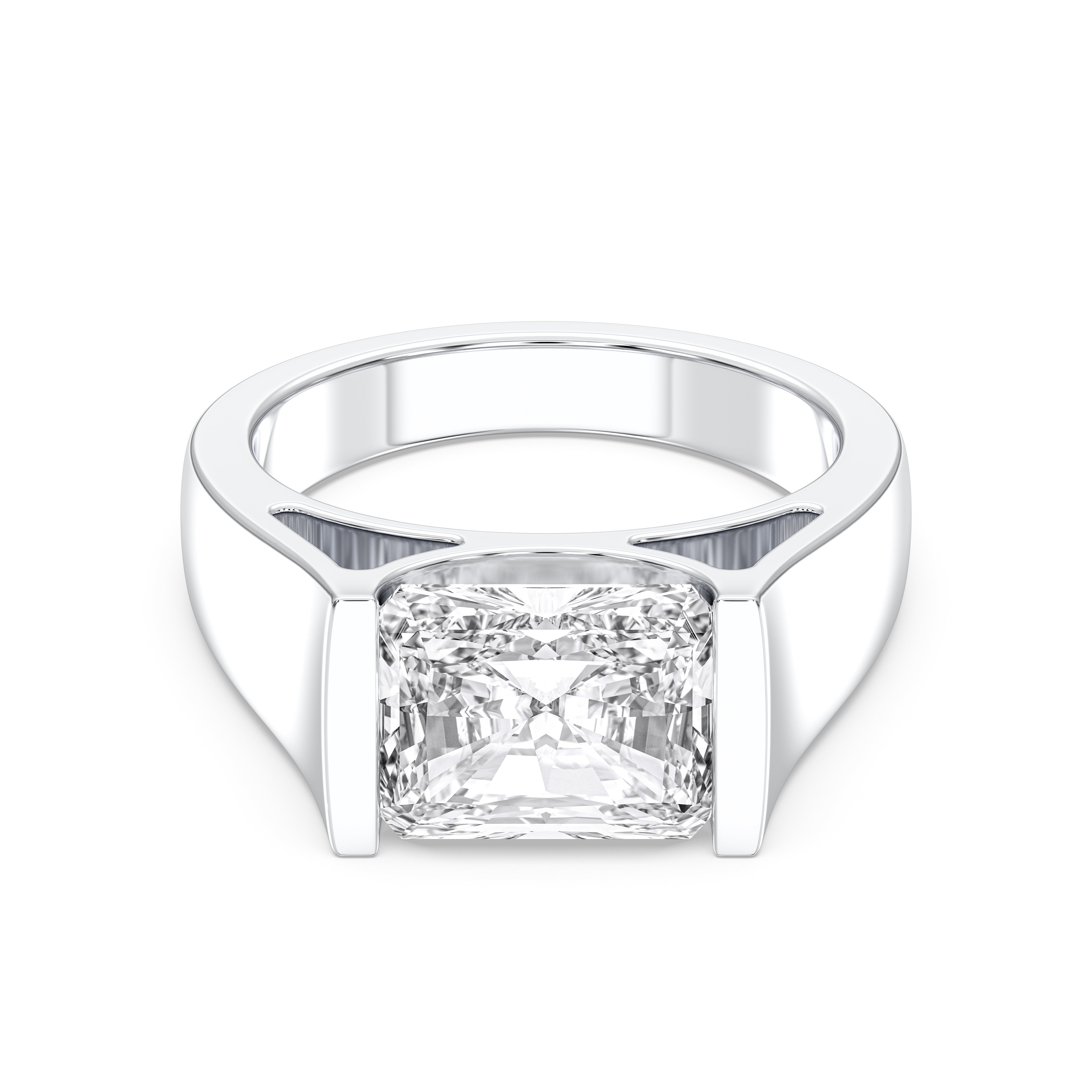 4 Carat Radiant Cut Lab Grown Diamond Bar Set Solitaire Ring in Solid Gold