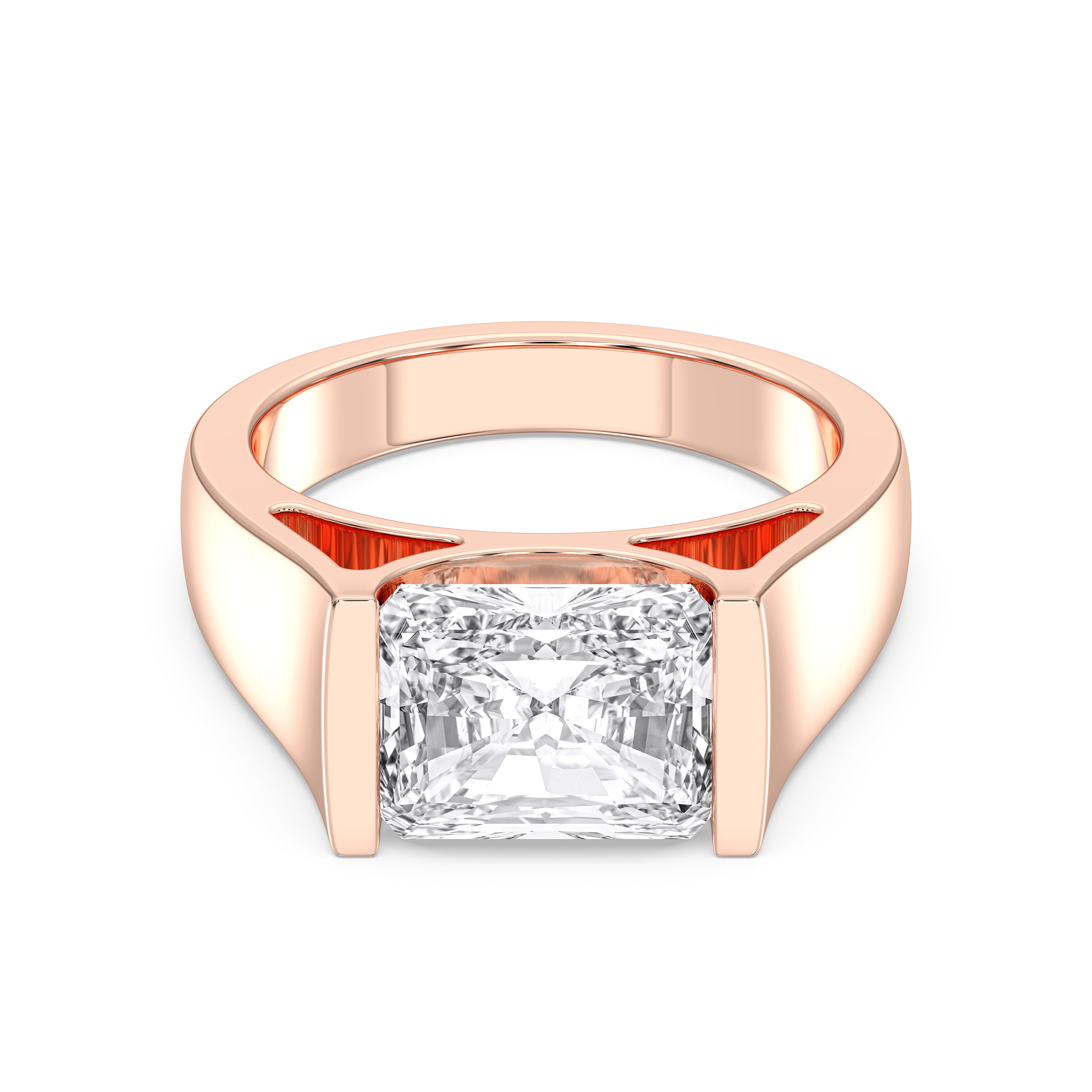 4 Carat Radiant Cut Lab Grown Diamond Bar Set Solitaire Ring in Solid Gold