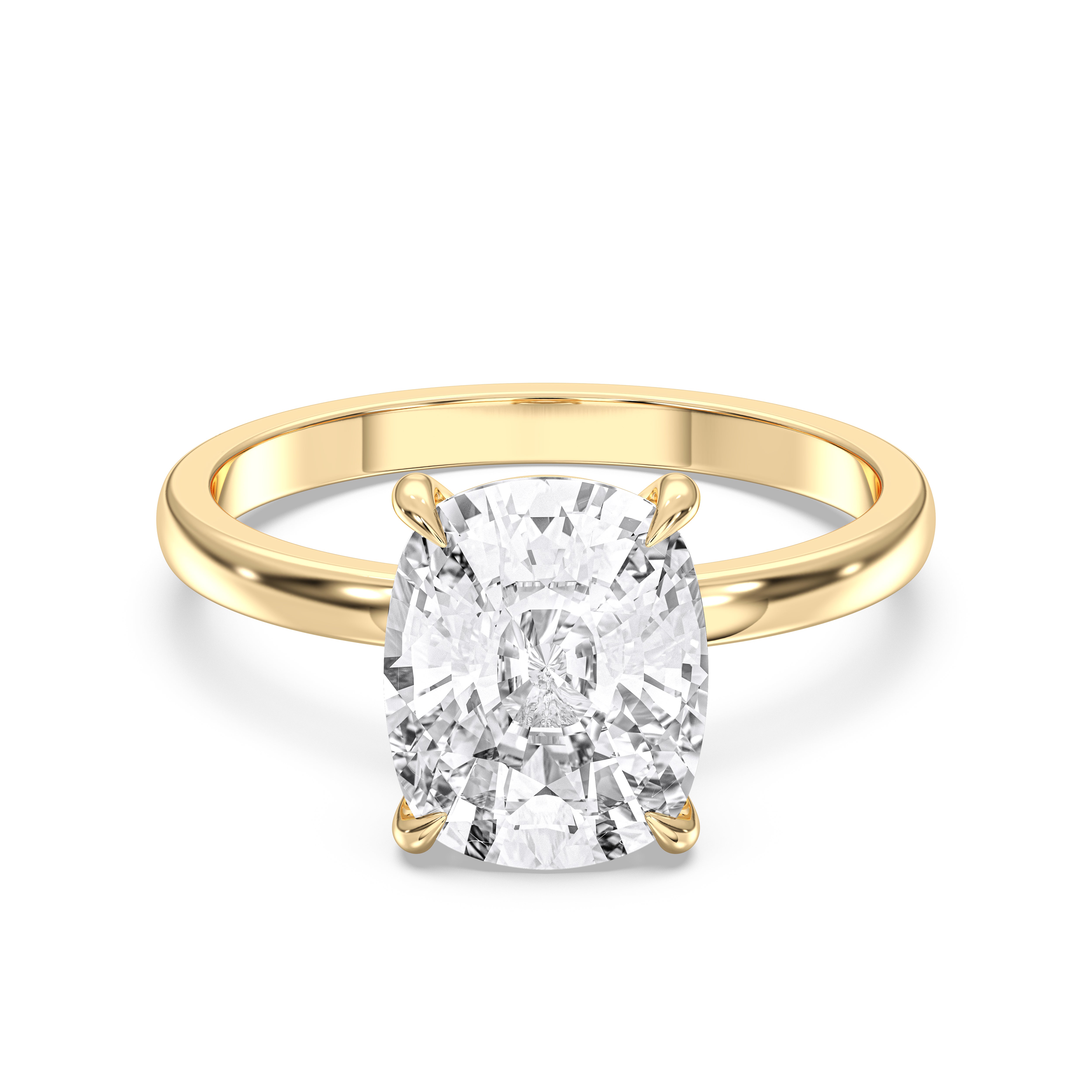 Cushion Shape 4 Carat Lab Grown Diamond Solitaire Ring in Solid Gold for Women