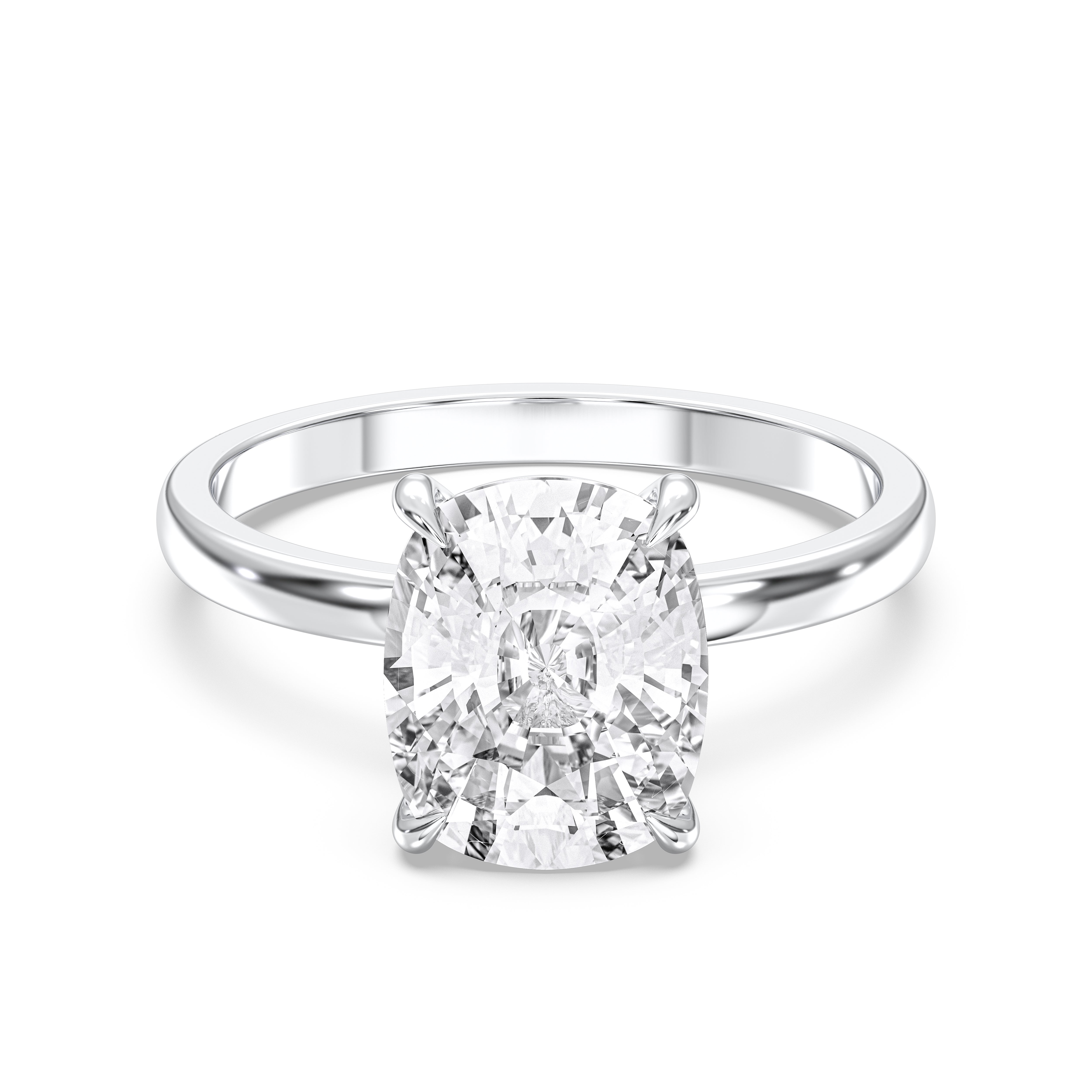 Cushion Shape 4 Carat Lab Grown Diamond Solitaire Ring in Solid Gold for Women