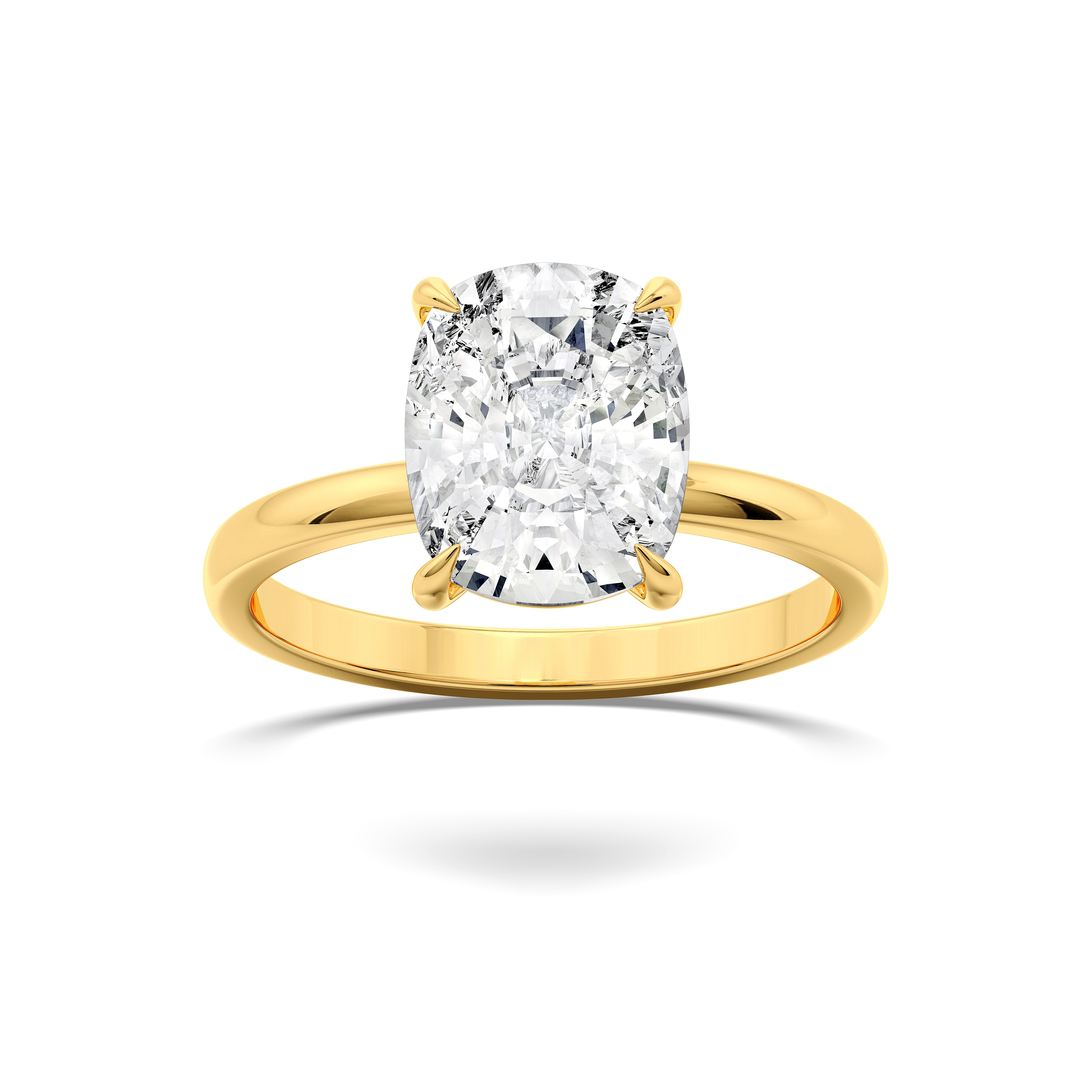 Cushion Shape 4 Carat Lab Grown Diamond Solitaire Ring in Solid Gold for Women