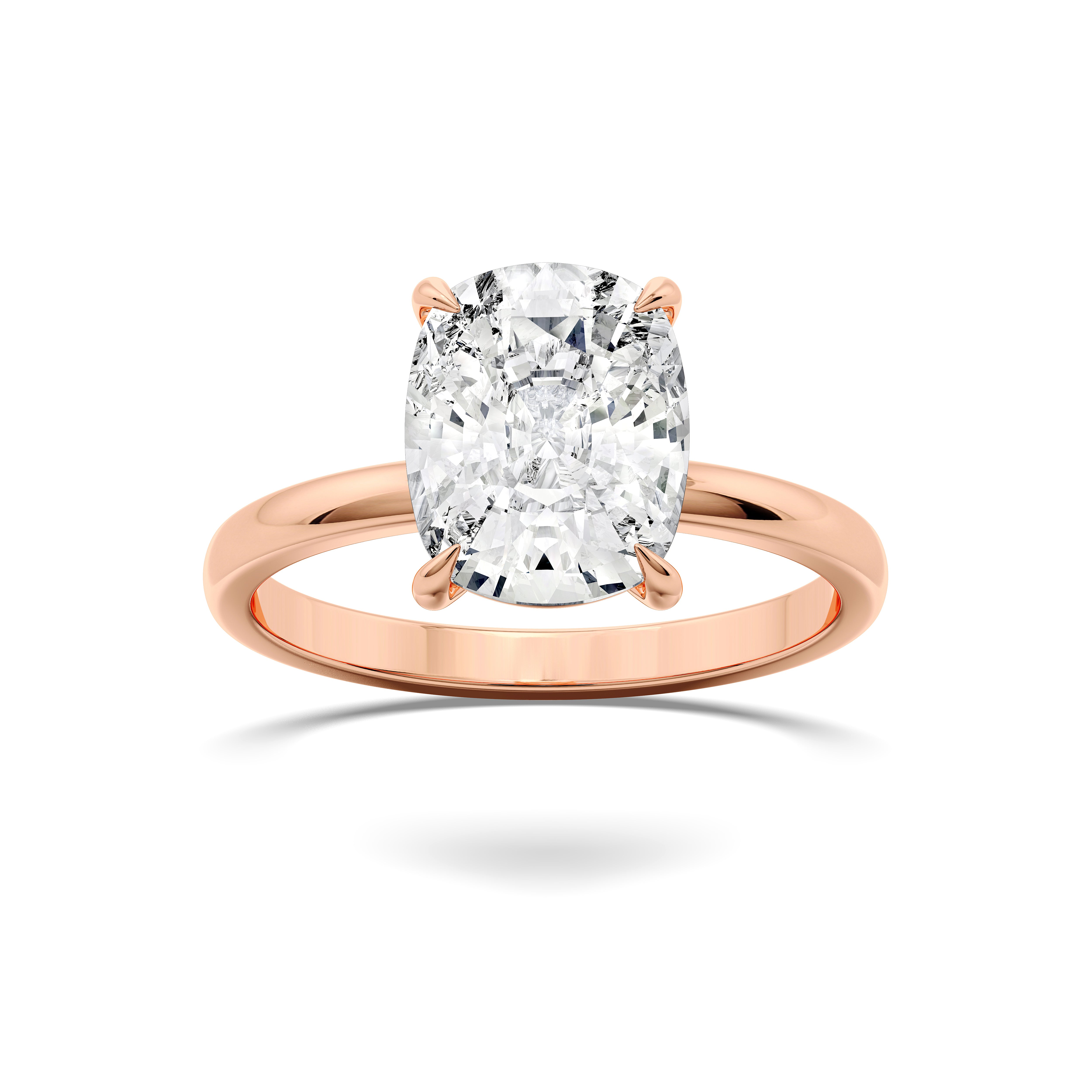 Cushion Shape 4 Carat Lab Grown Diamond Solitaire Ring in Solid Gold for Women