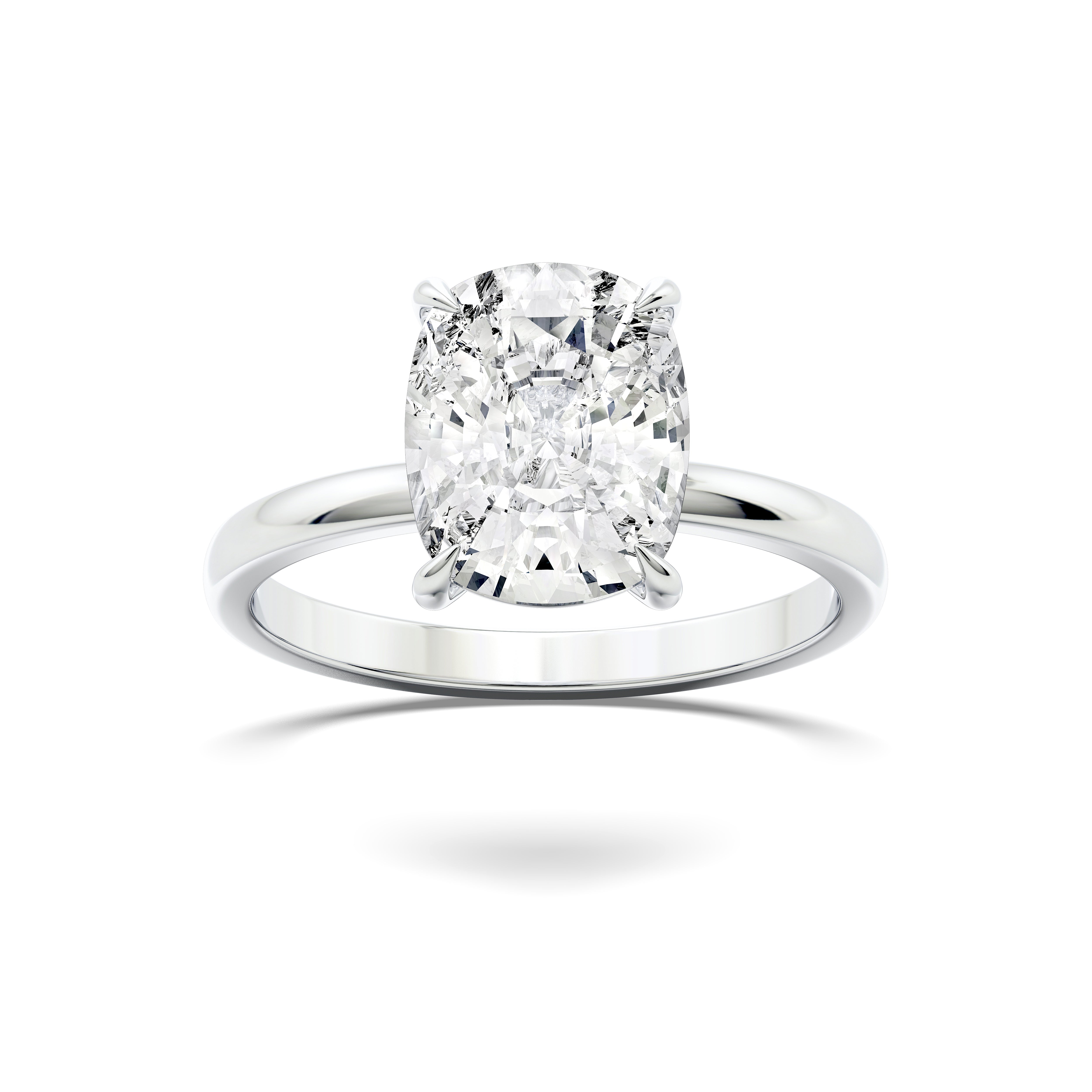 Cushion Shape 4 Carat Lab Grown Diamond Solitaire Ring in Solid Gold for Women