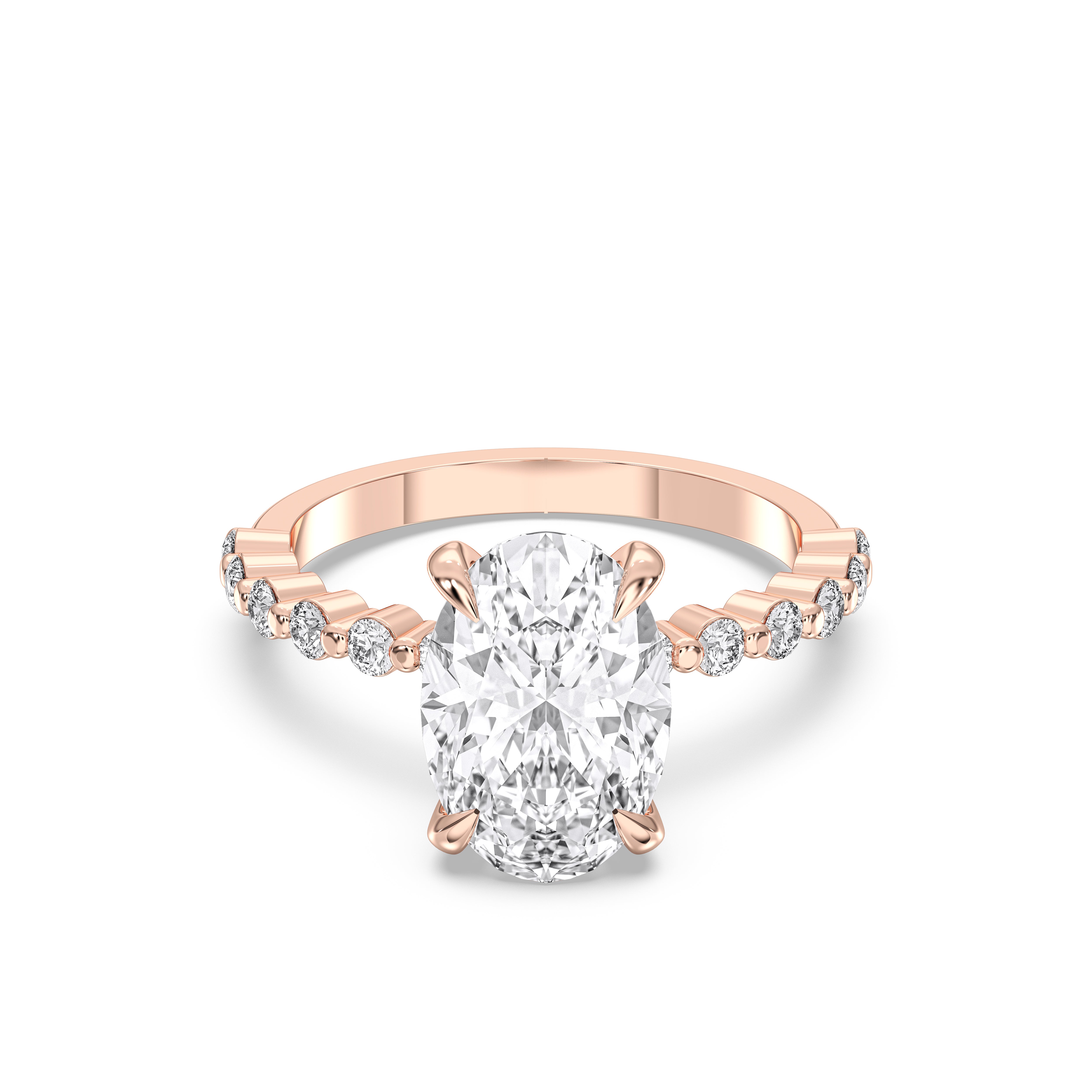 Oval & Round Diamond Solitaire Accent Solid Gold Engagement Ring
