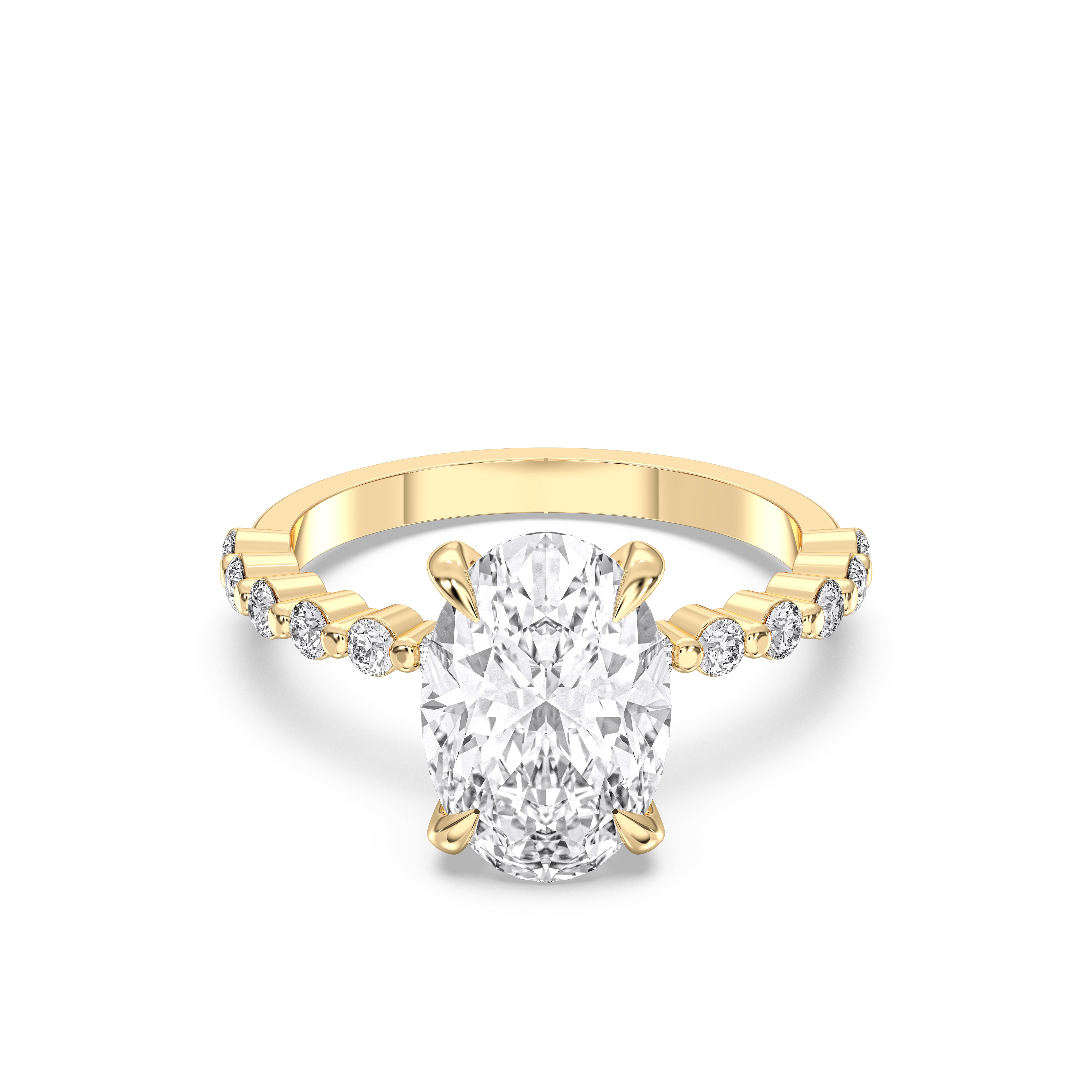 Oval & Round Diamond Solitaire Accent Solid Gold Engagement Ring