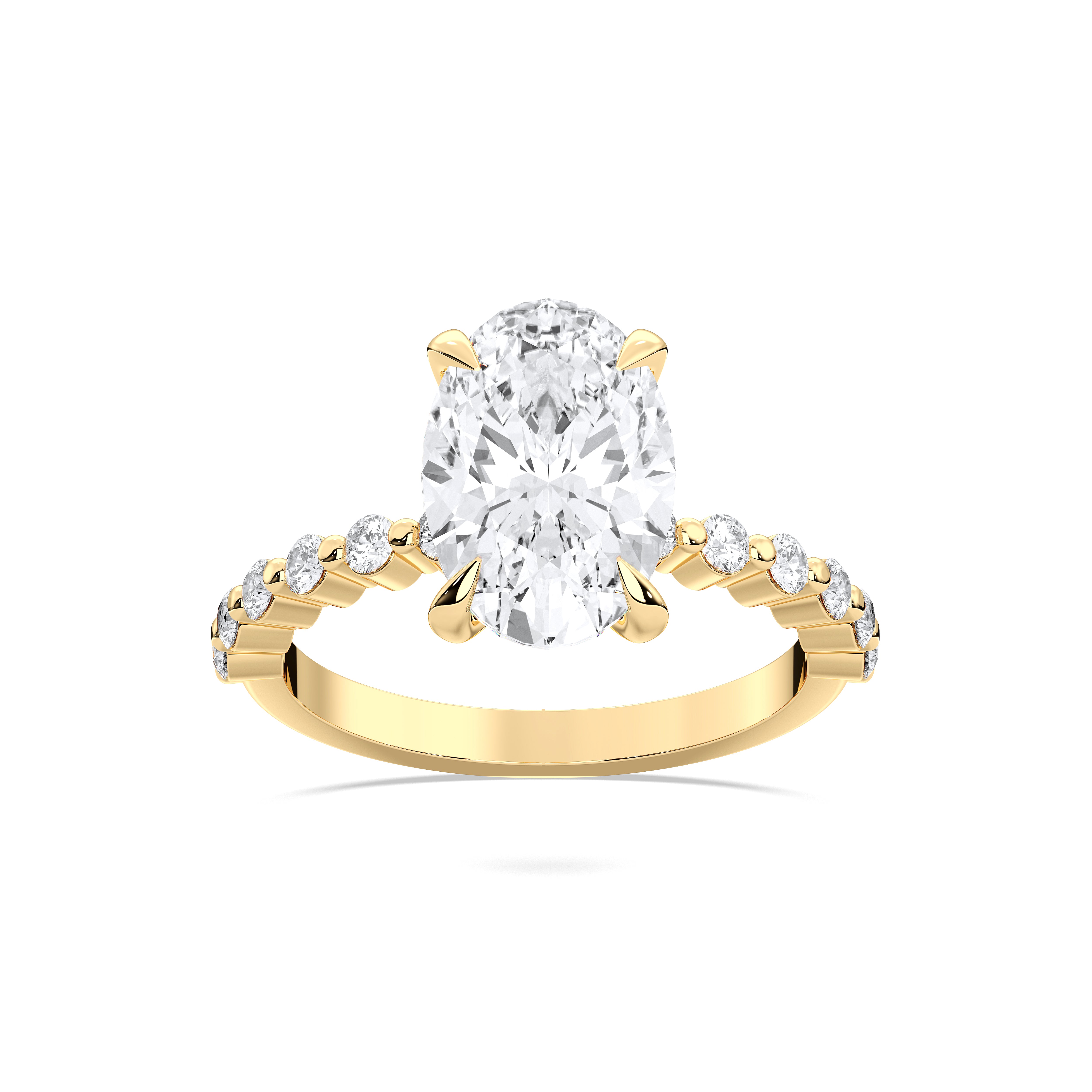 Oval & Round Diamond Solitaire Accent Solid Gold Engagement Ring