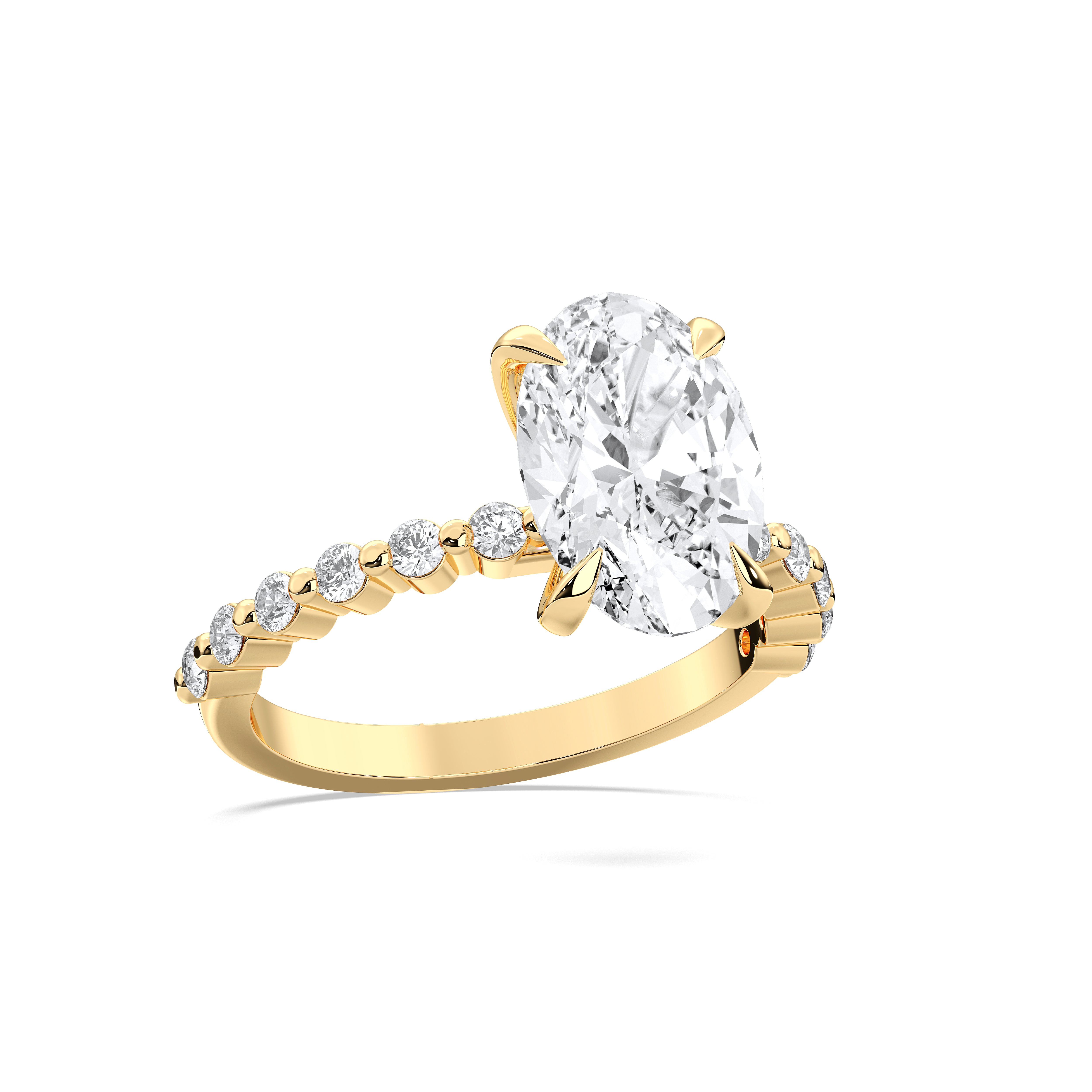 Oval & Round Diamond Solitaire Accent Solid Gold Engagement Ring