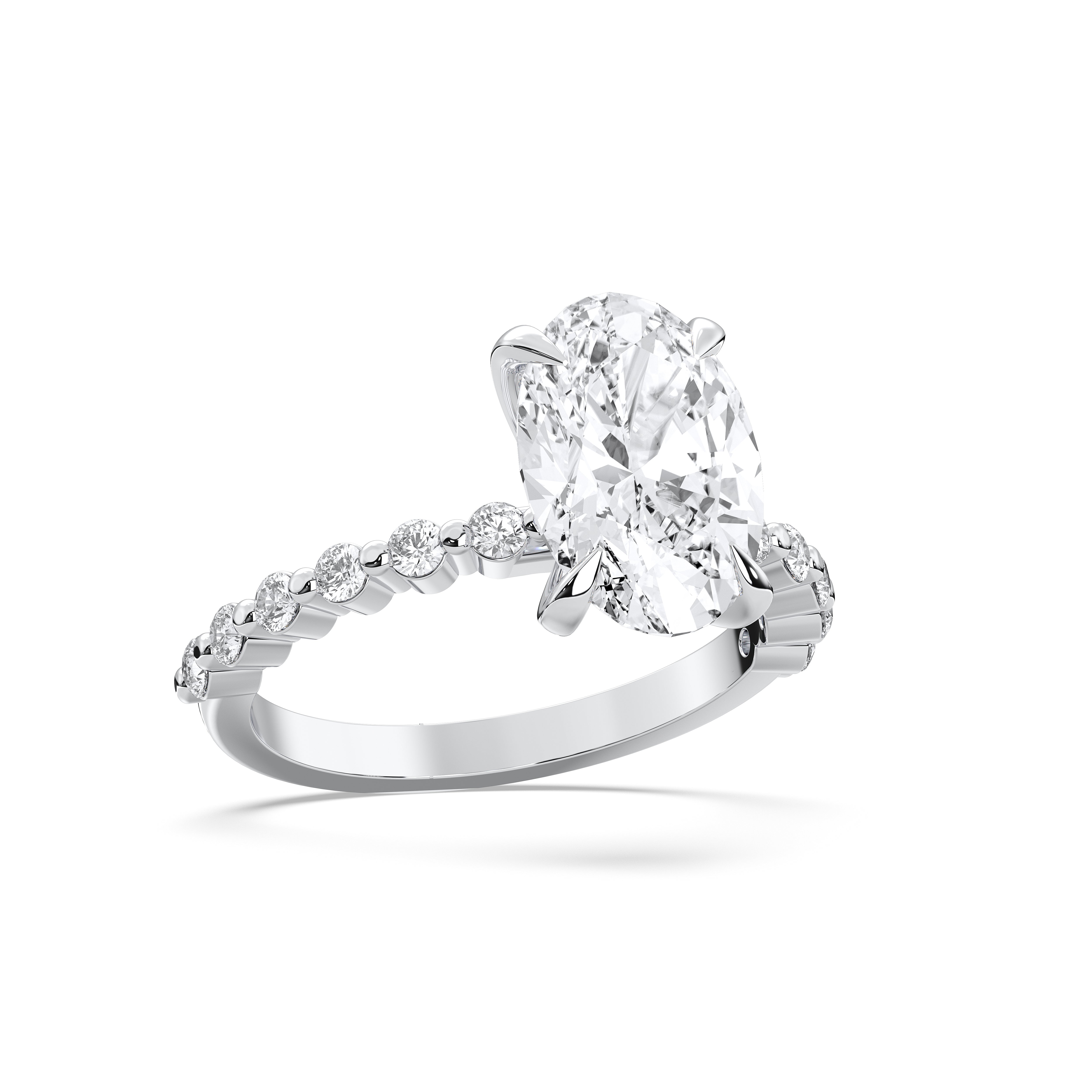 Oval & Round Diamond Solitaire Accent Solid Gold Engagement Ring