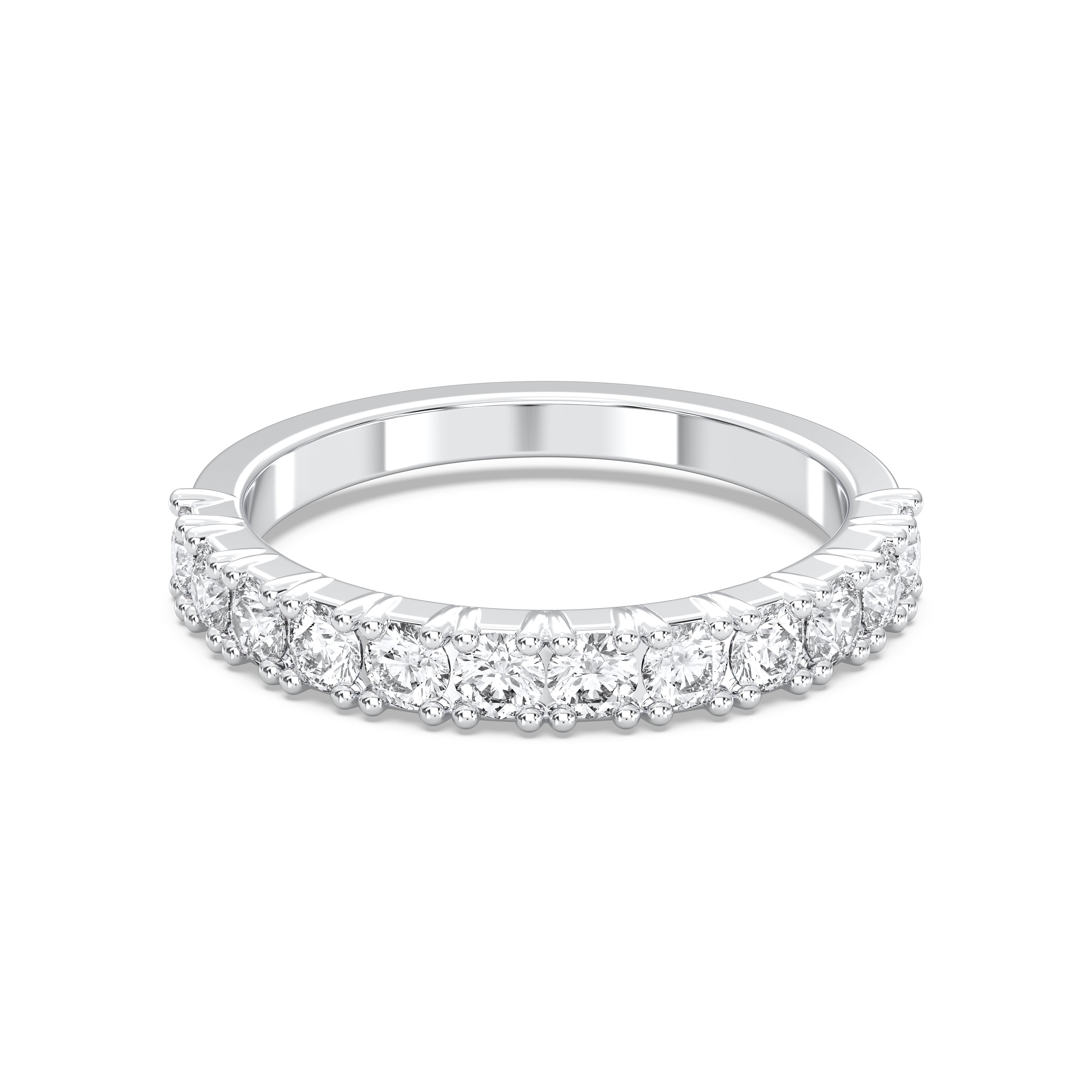 0.79 Carat Round Shape Lab Grown Diamond Half Eternity Wedding Band in Solid Gold for Women