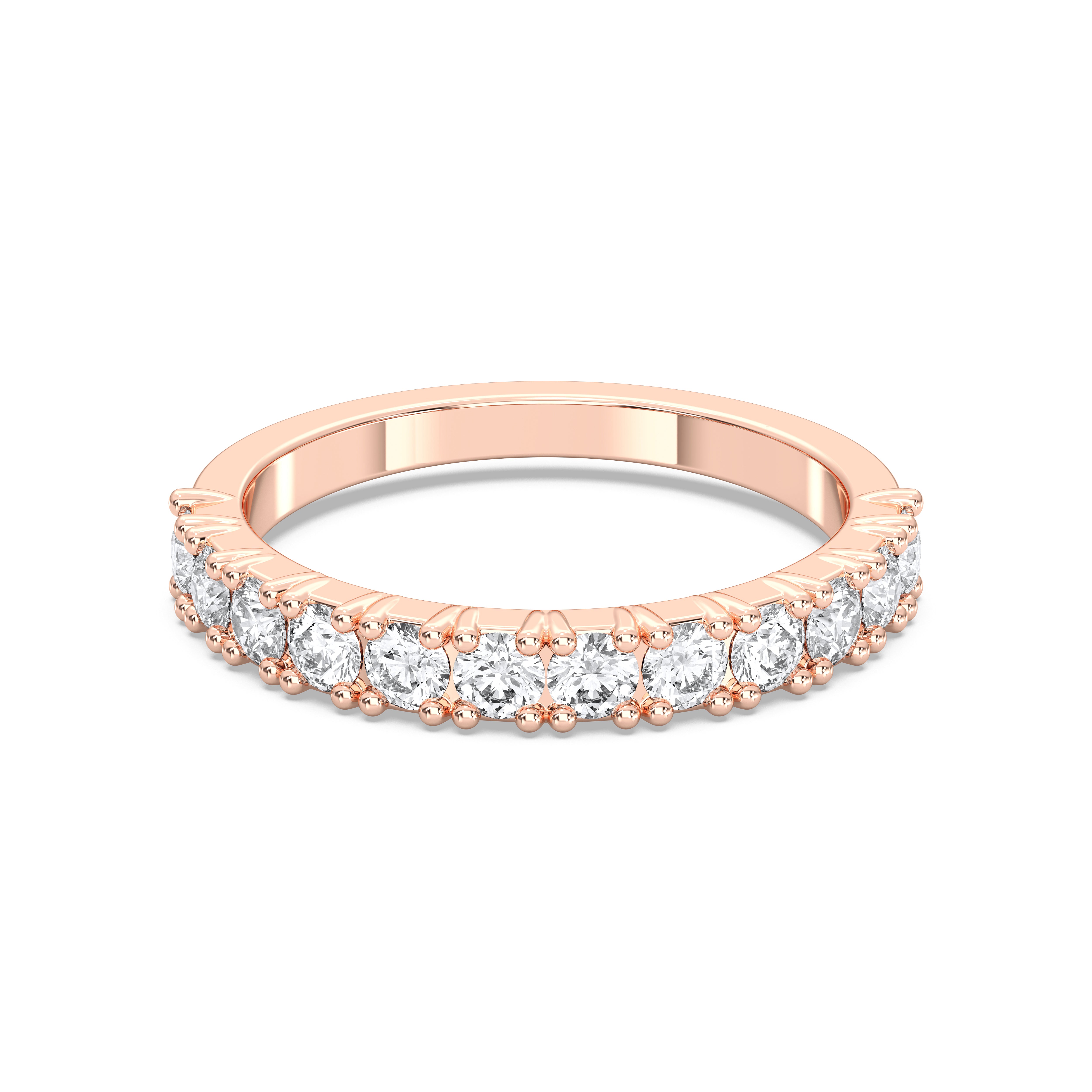 0.79 Carat Round Shape Lab Grown Diamond Half Eternity Wedding Band in Solid Gold for Women