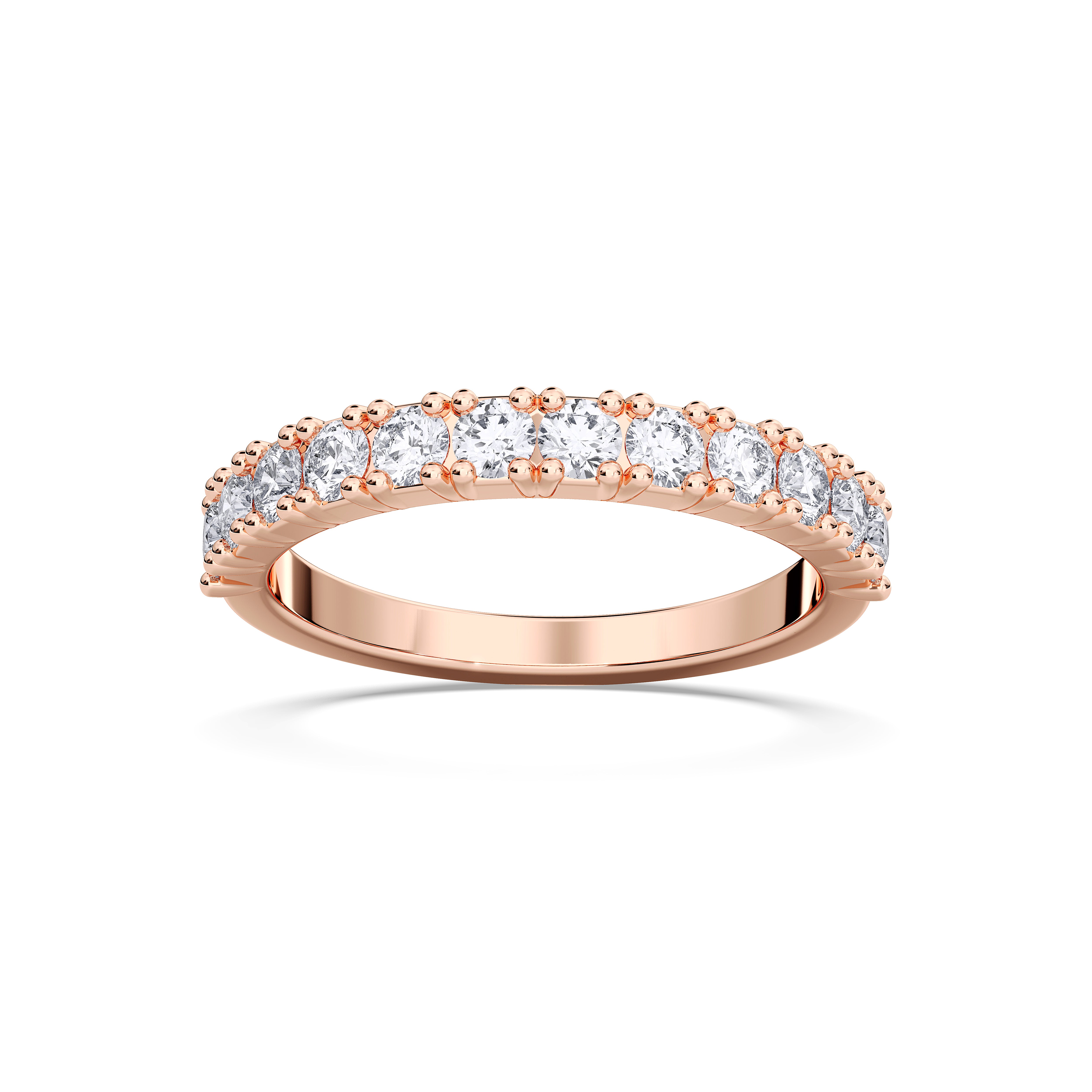 0.79 Carat Round Shape Lab Grown Diamond Half Eternity Wedding Band in Solid Gold for Women