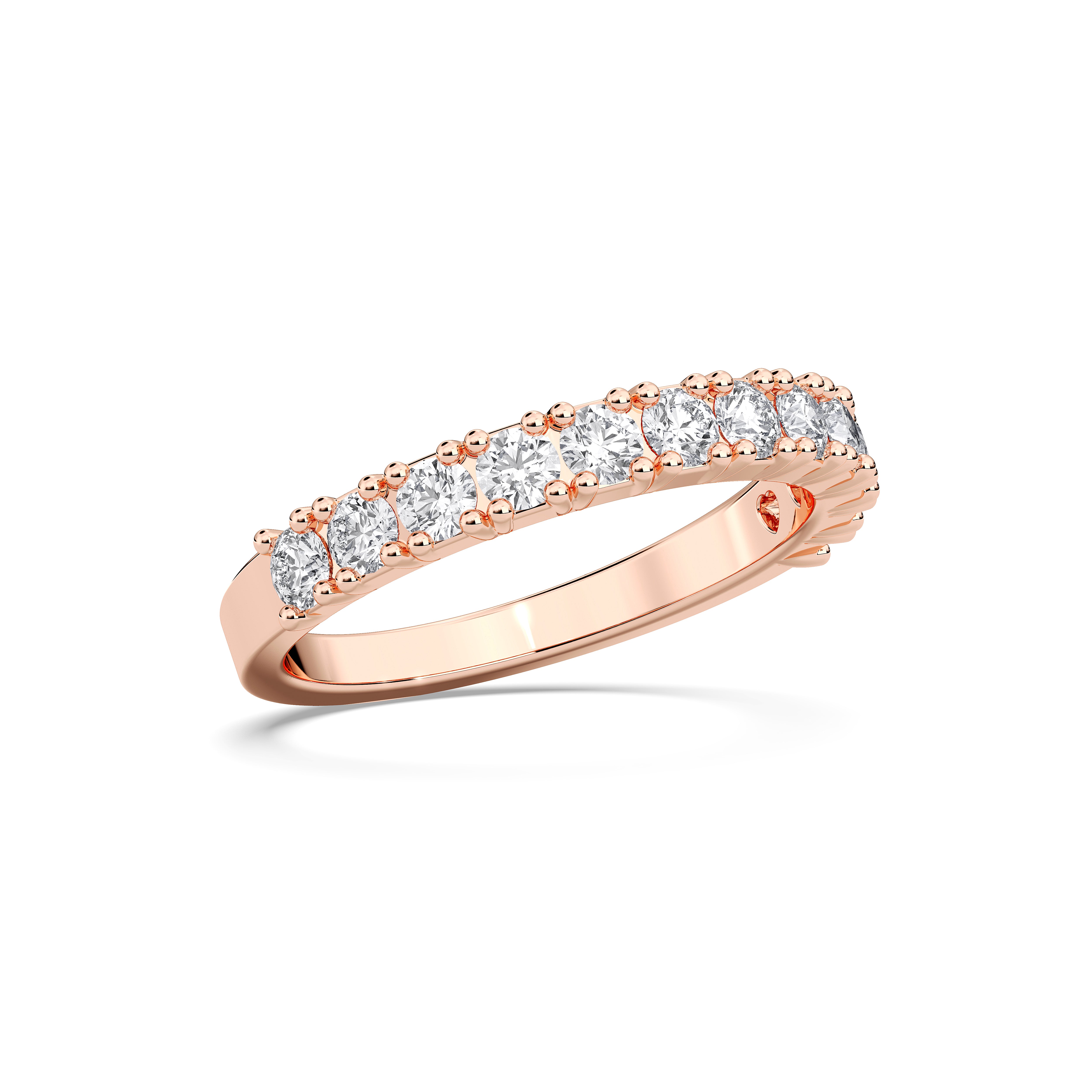 0.79 Carat Round Shape Lab Grown Diamond Half Eternity Wedding Band in Solid Gold for Women