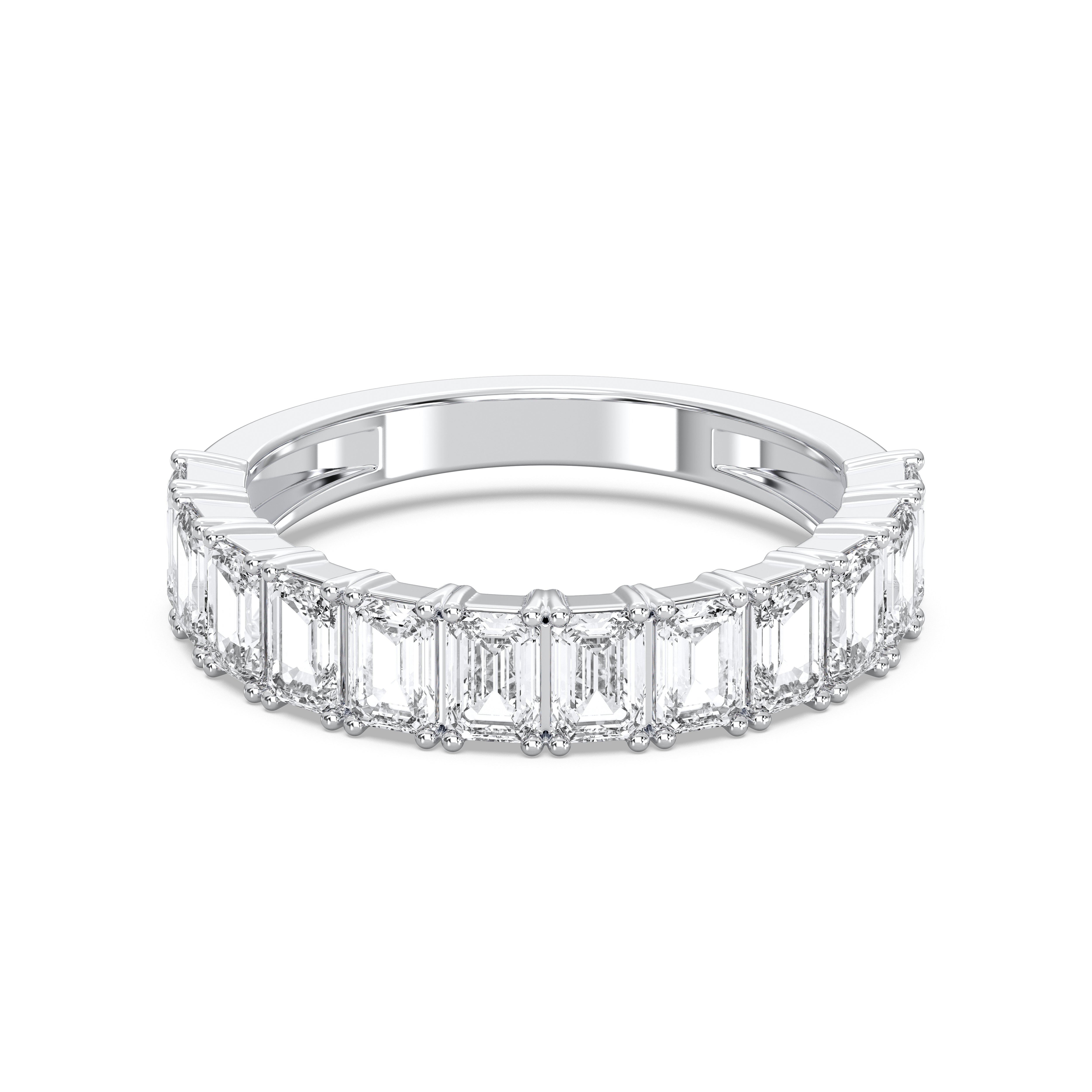 2.52 Carat Emerald  Cut Lab Grown Diamond Half Eternity Wedding Band in Solid Gold for Women