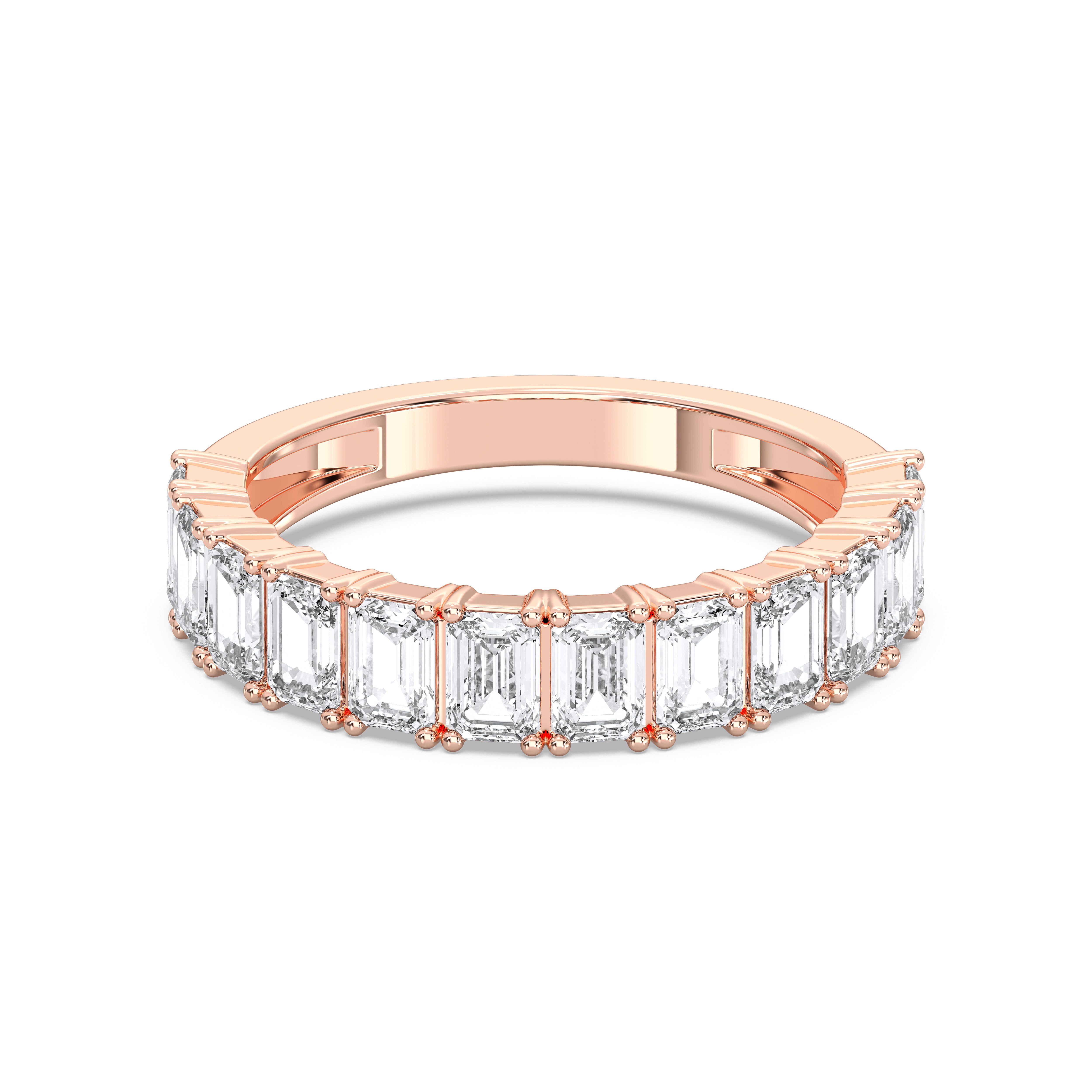 2.52 Carat Emerald  Cut Lab Grown Diamond Half Eternity Wedding Band in Solid Gold for Women