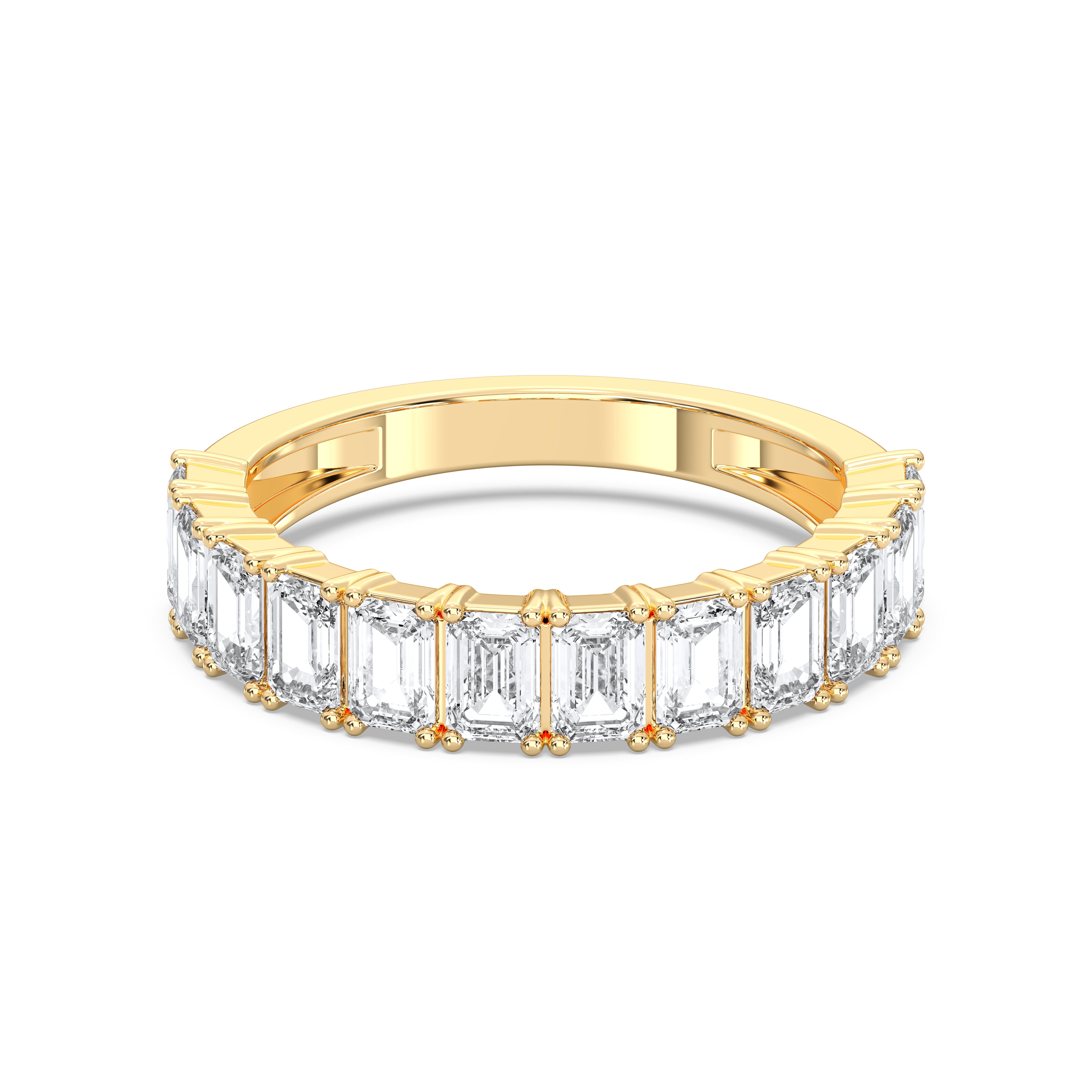 2.52 Carat Emerald  Cut Lab Grown Diamond Half Eternity Wedding Band in Solid Gold for Women