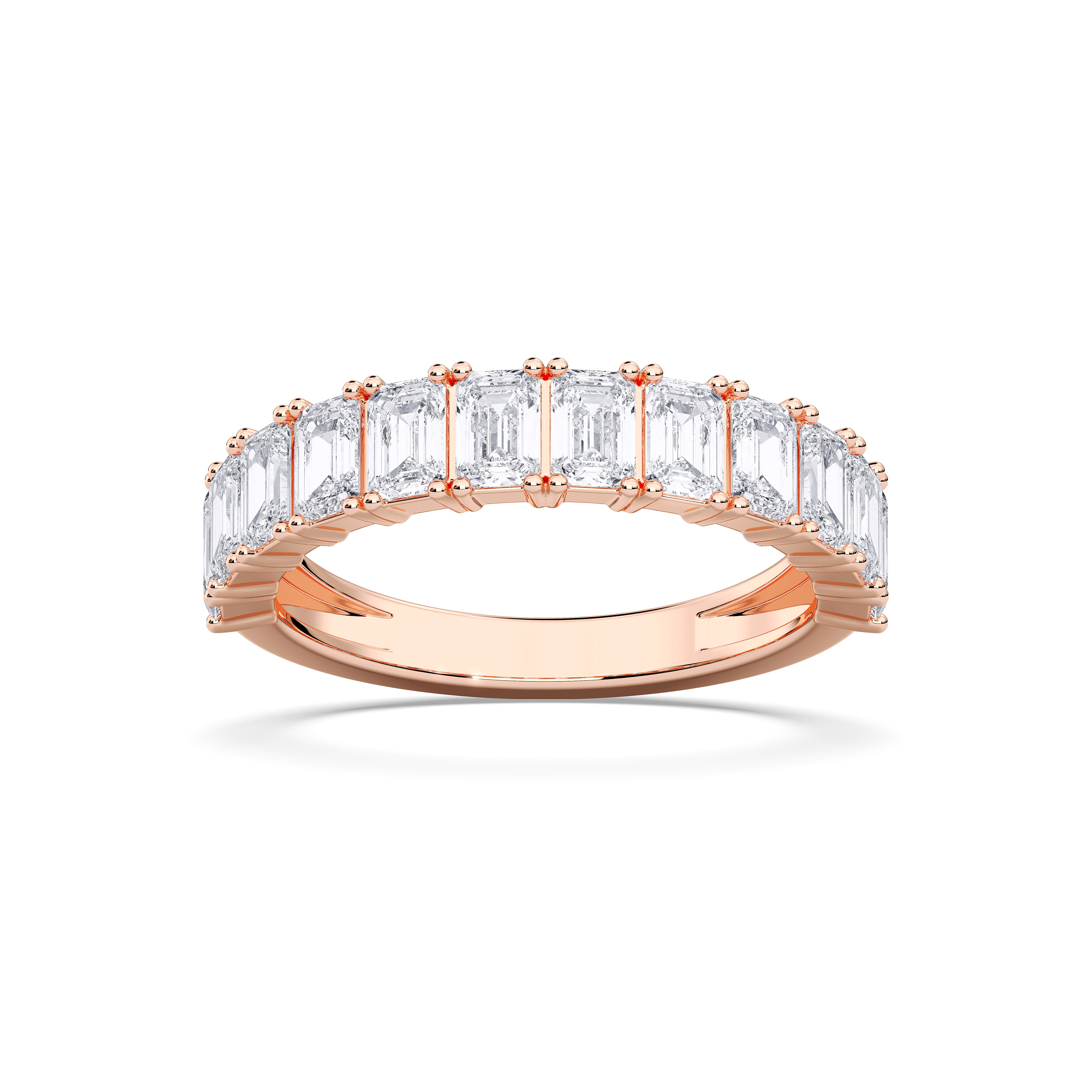2.52 Carat Emerald  Cut Lab Grown Diamond Half Eternity Wedding Band in Solid Gold for Women
