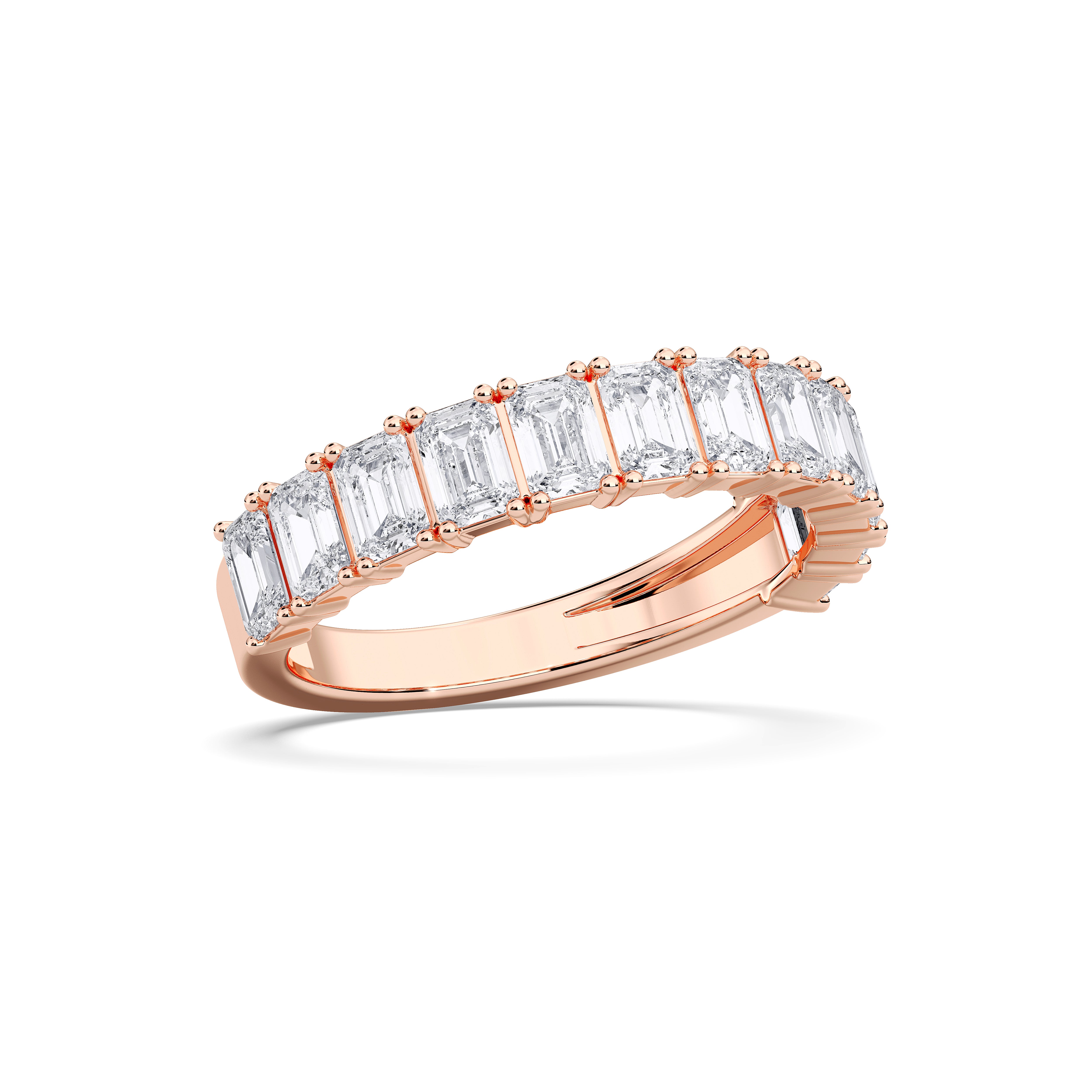 2.52 Carat Emerald  Cut Lab Grown Diamond Half Eternity Wedding Band in Solid Gold for Women