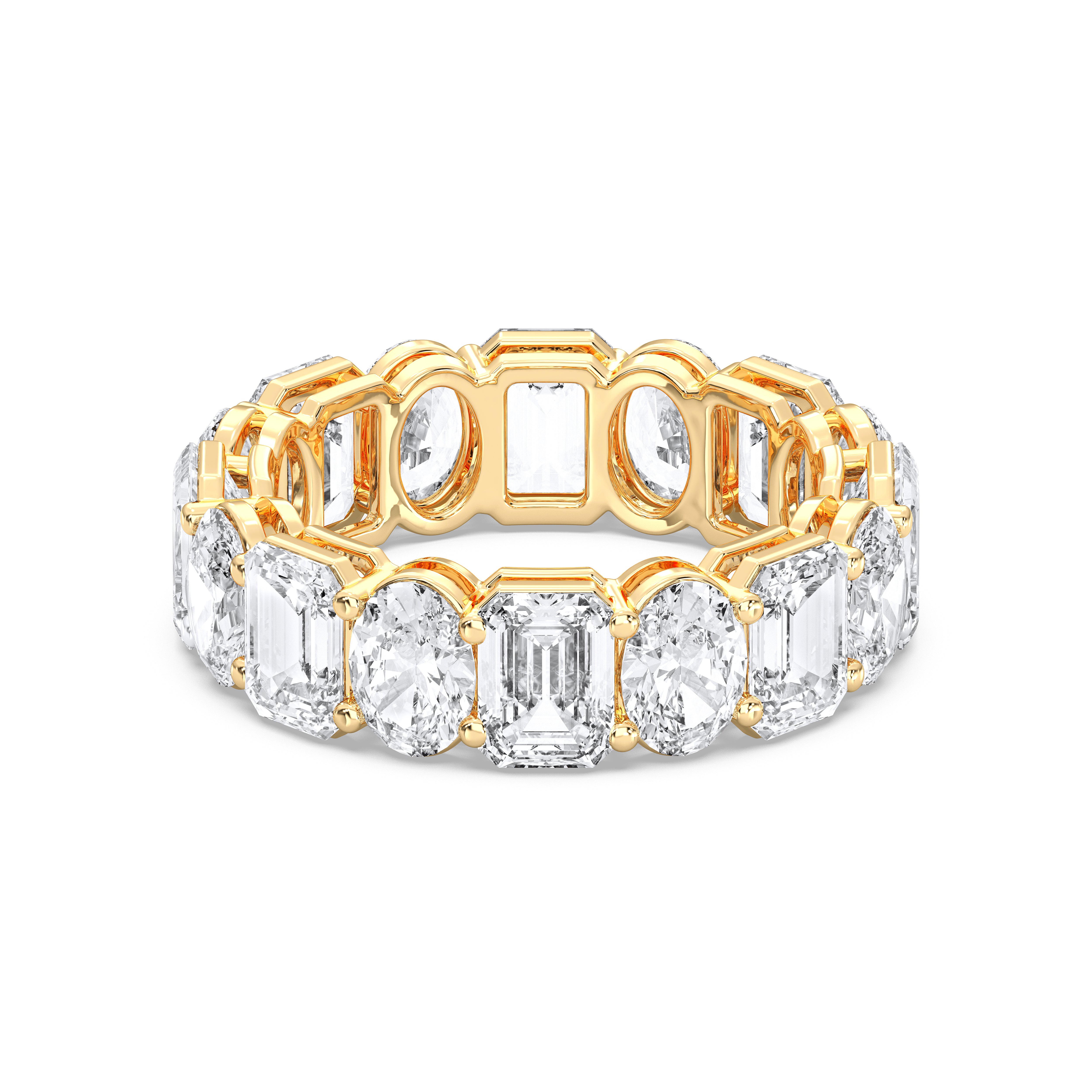 7.84 Carat Emerald & Oval  Cut Lab Grown Diamond Eternity Wedding Ring in Solid Gold for Her